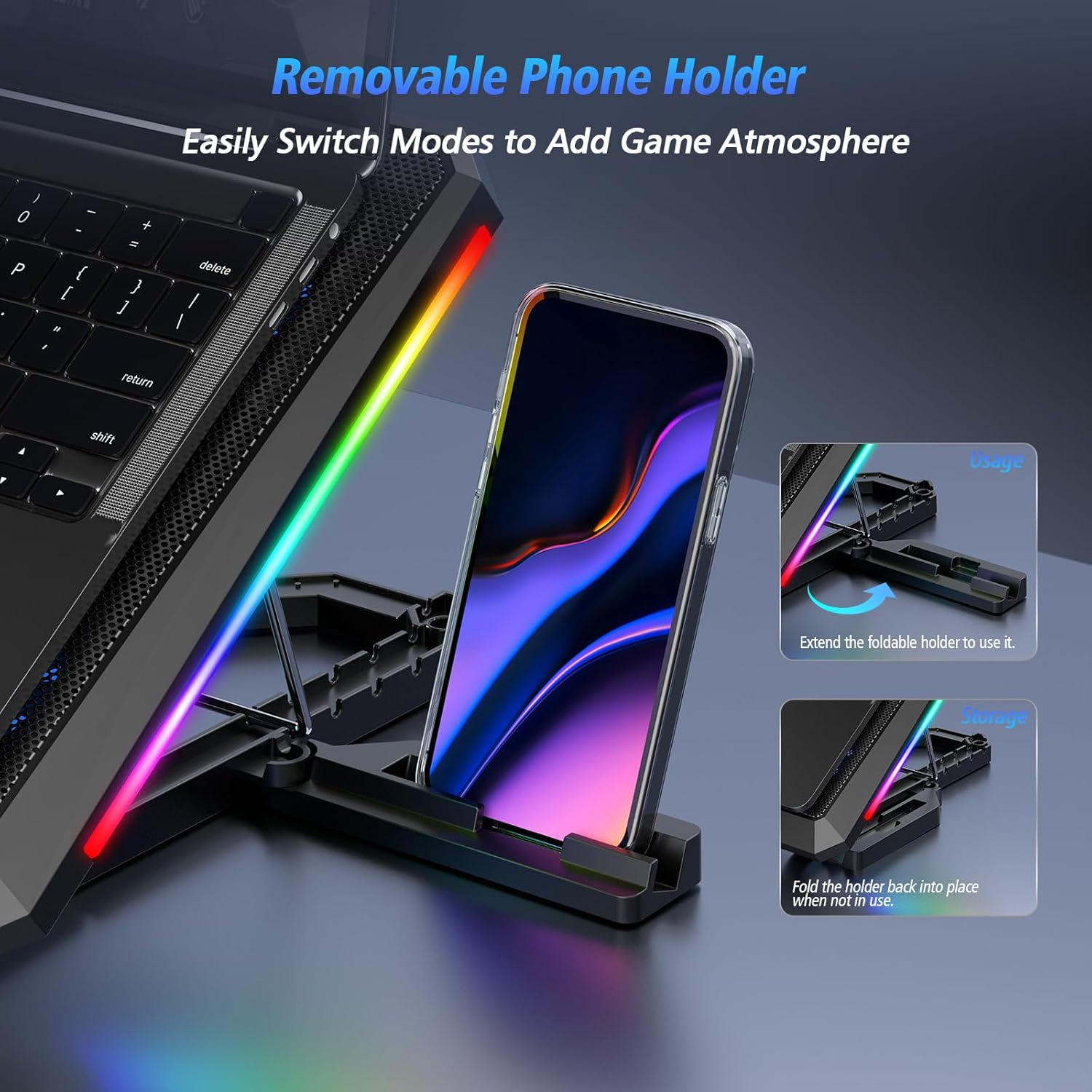 Thumbnail 6 de Trullypine Laptop Kühlpad F12 – 12 Lüfter, 5 Höheneinstellungen, USB-Doppelanschluss & Telefonhalter für 12–17,3 Zoll