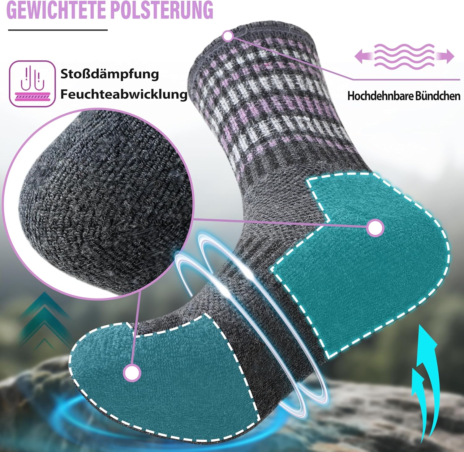 Thumbnail 3 de EBMORE Merino Wollsocken 5 Paar