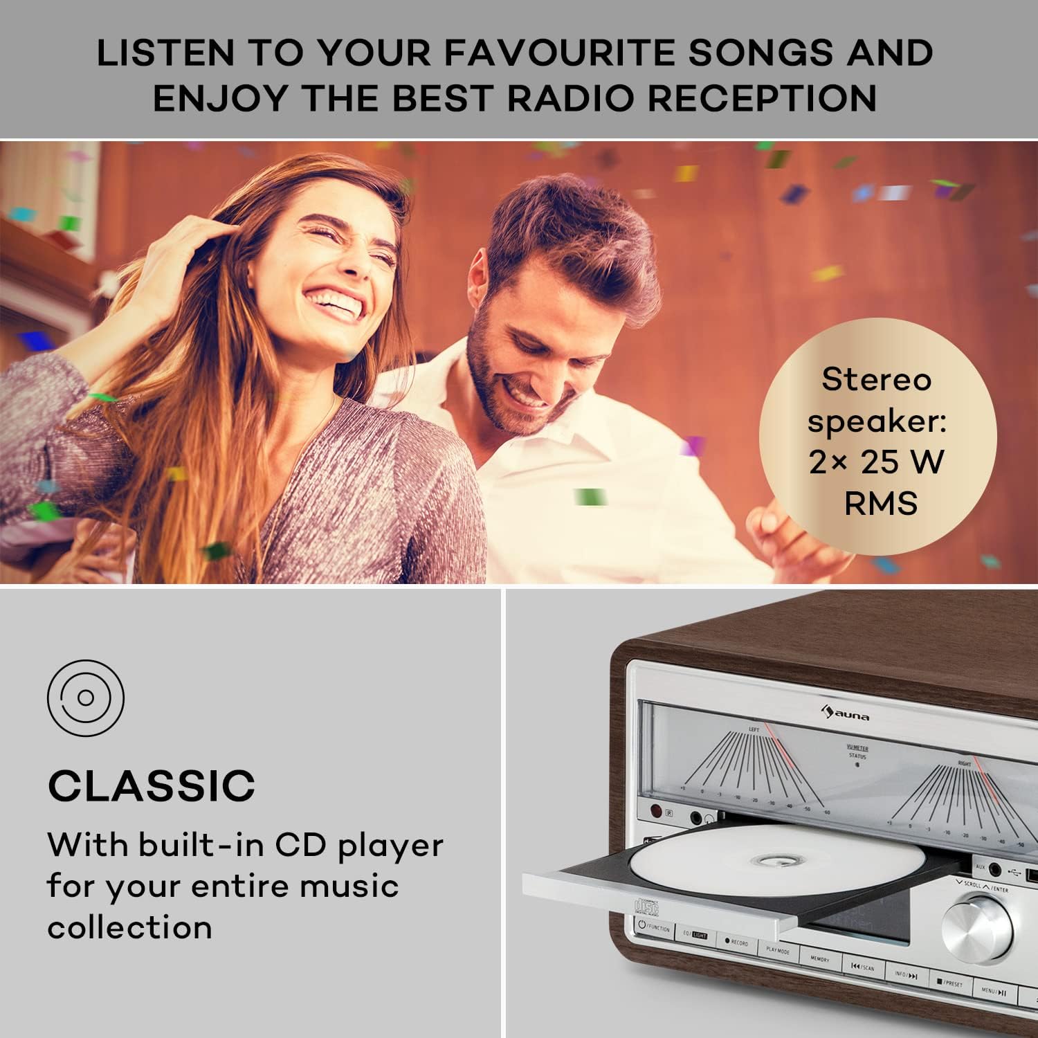 Detalle de AUNA VU DAB Radio and CD Player with Bluetooth, DAB+ and 25W Speakers