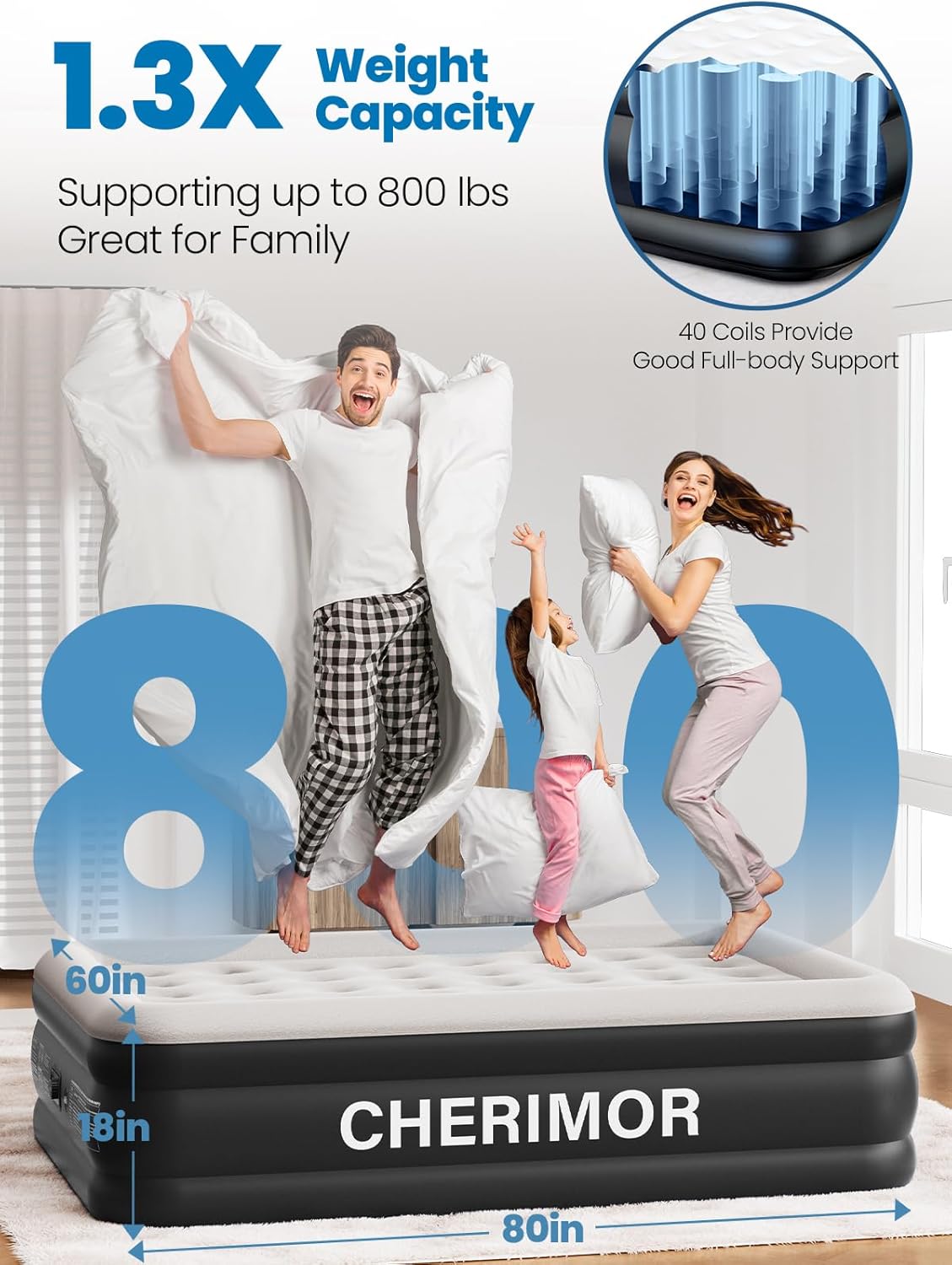 Thumbnail 2 de CHERIMOR Queen Air Mattress 18" raised bed