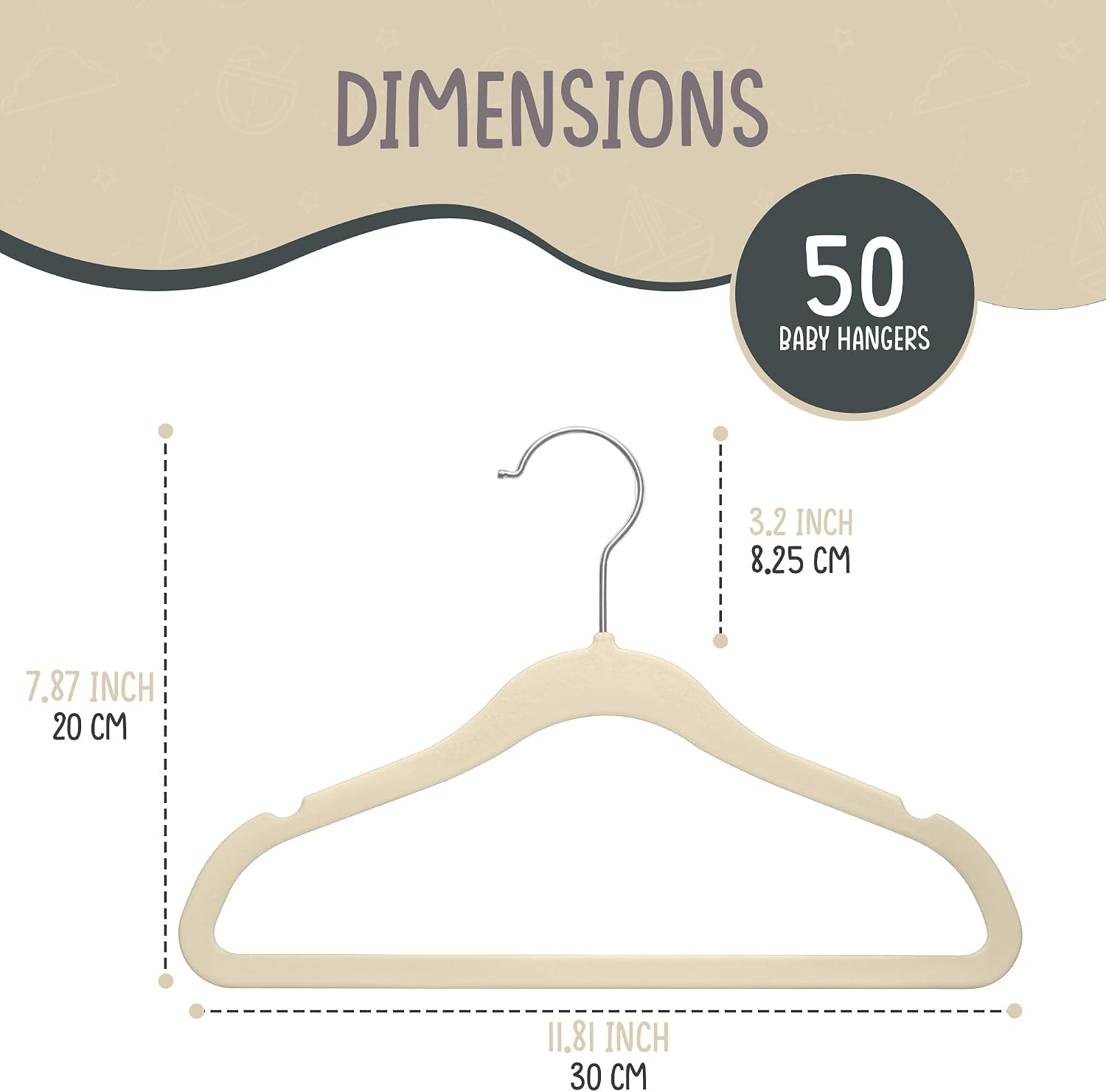 Detalle 2 de TechZoo 50 Premium Baby Velvet Hangers 11.8" for Kids
