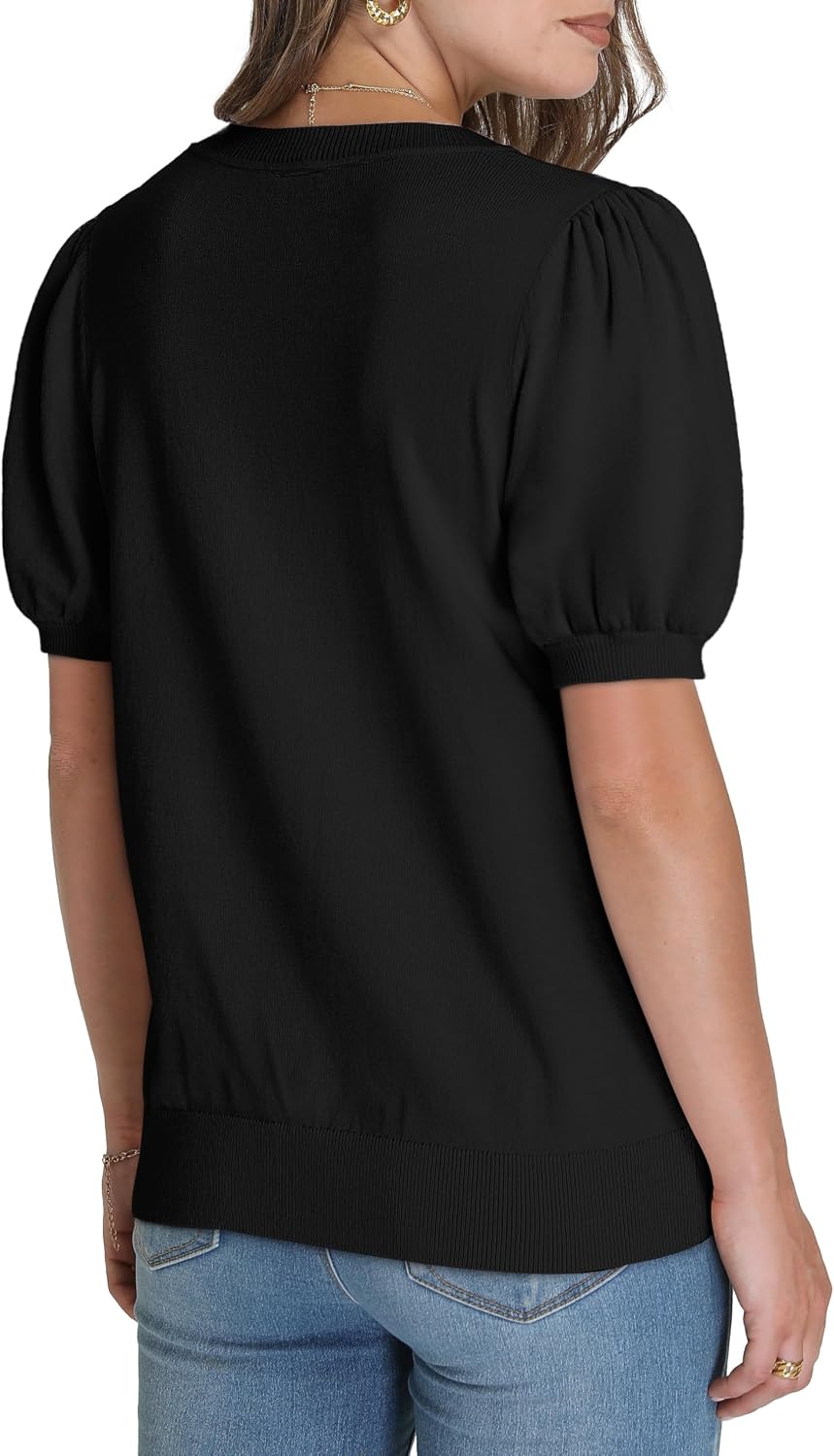 Detalle de WIHOLL Women’s Puff Short Sleeve Sweater Top for Work and Casual Wear
