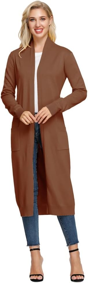 Detalle 2 de GRACE KARIN Essential Solid Maxi Knitted Cardigan for Women, Open Front