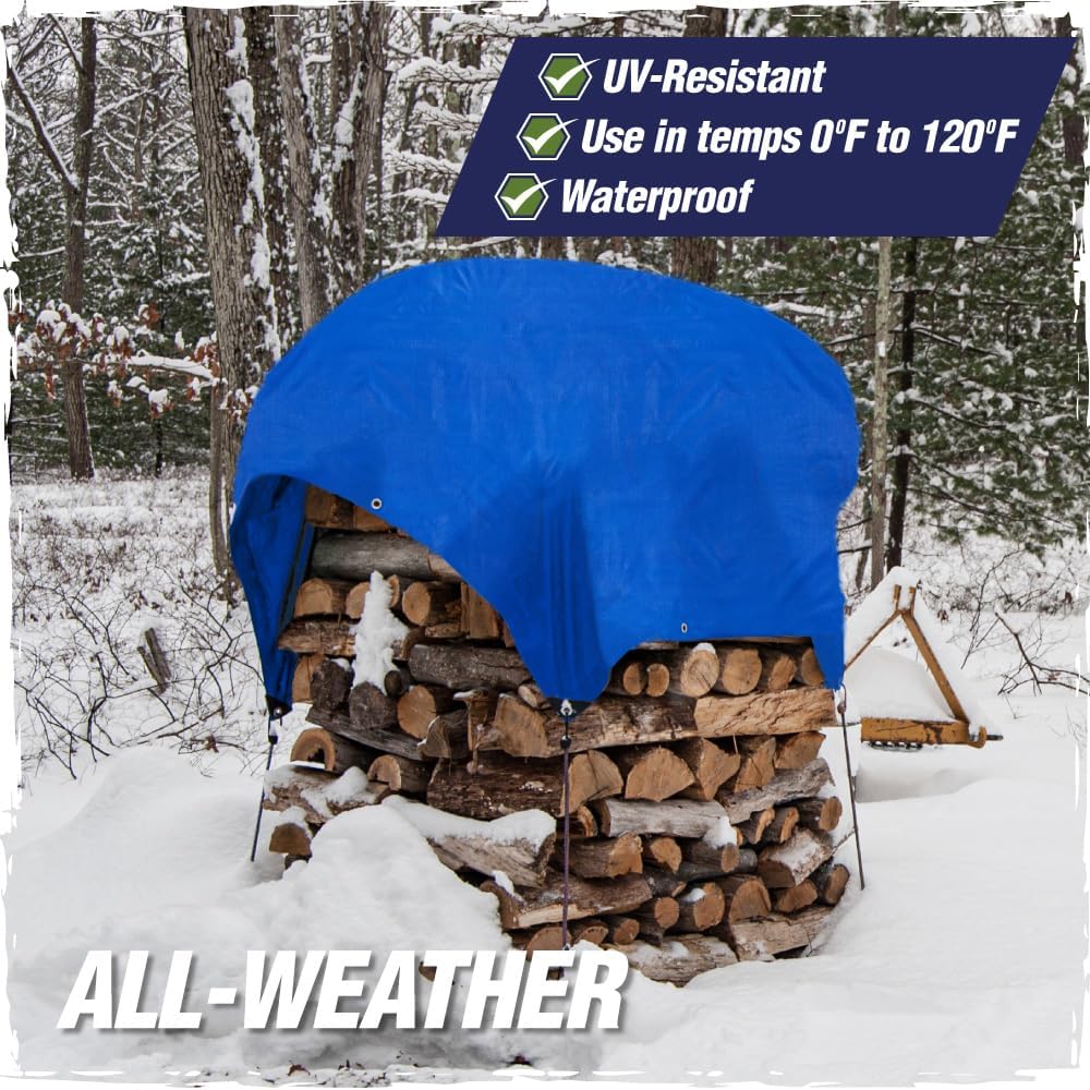 Detalle de RUGGED RHINO Heavy Duty Waterproof Tarp (10x10 ft, 5 Mil, Blue) with Reinforced Grommets & Corners