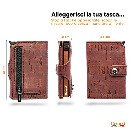 Detalle de Bronzi Portafoglio Uomo Slim Piccolo: Portafoglio RFID in fibra di carbonio o pelle, design italiano