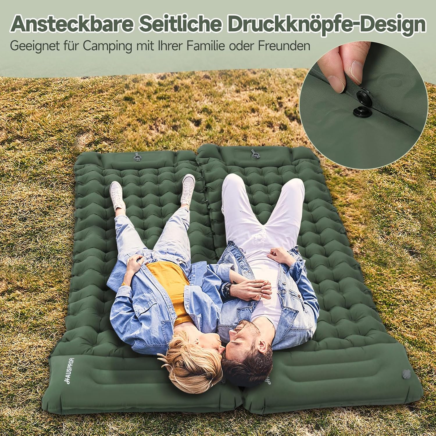 Detalle de HAUSPROFI Isomatte Camping: ultraleichte Luftmatratze mit Fußpumpe & Kissen
