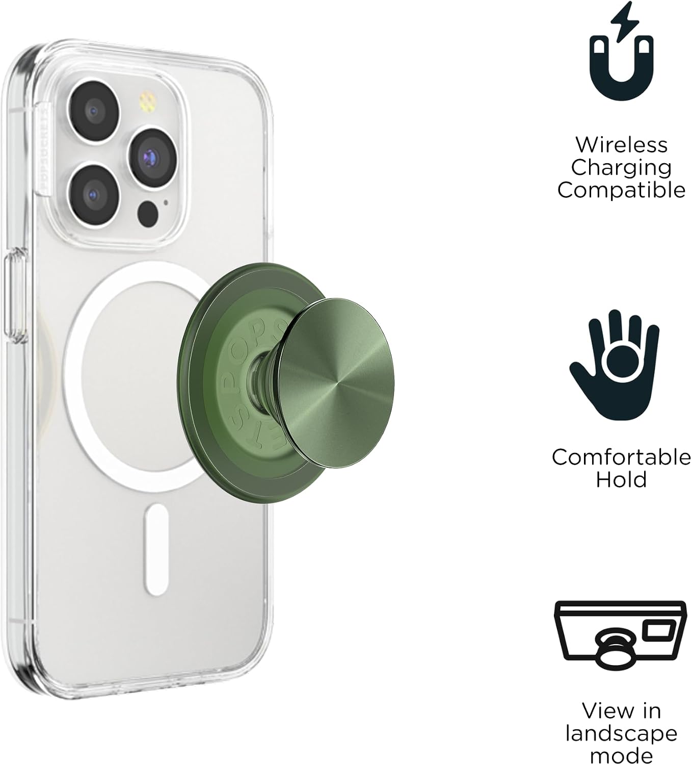 Thumbnail 3 de PopSockets 807238 PopGrip マグネット式スマホグリップ アルミ製キックスタンド オリーブ