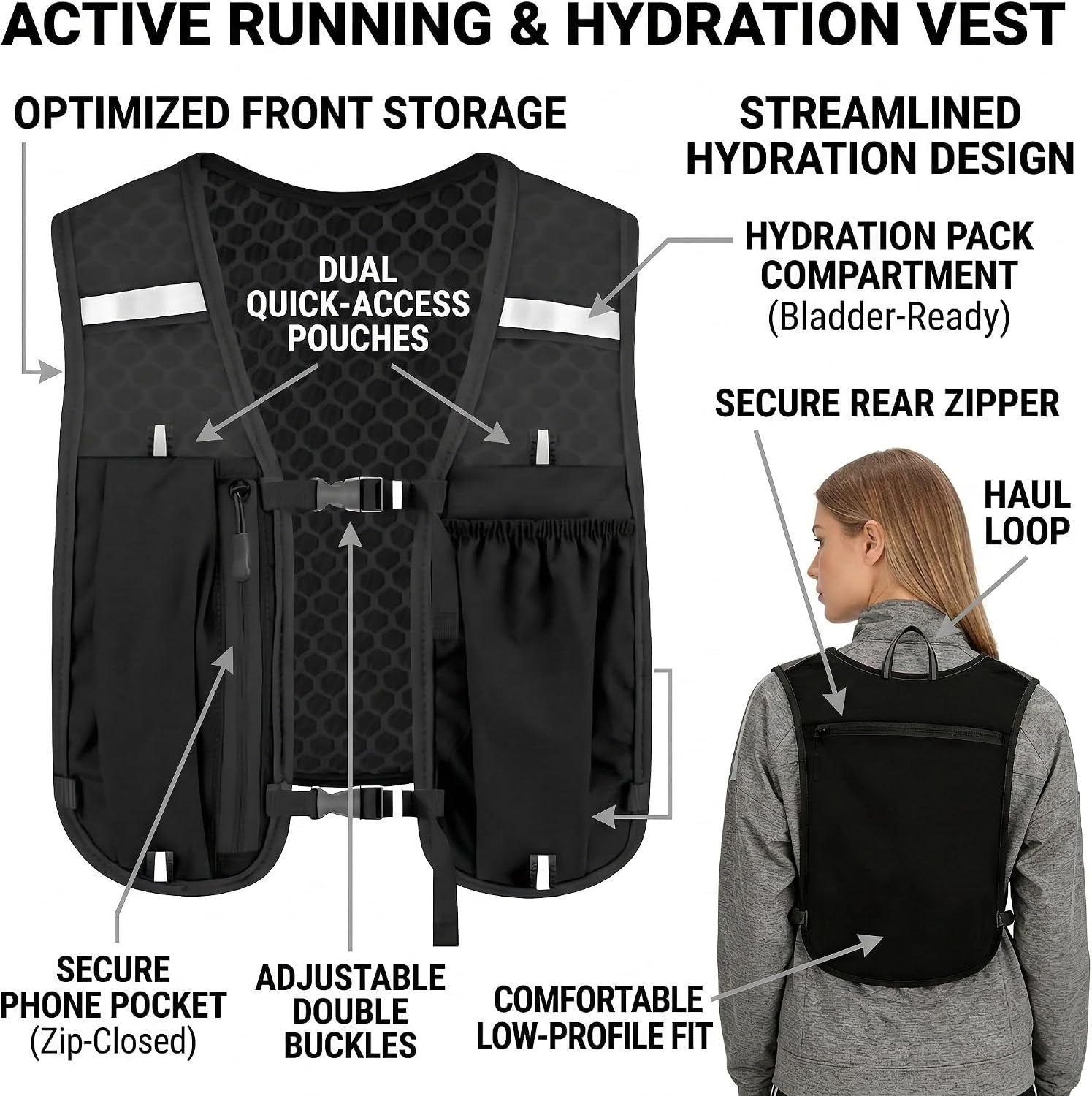 Detalle de Zaino idrico YEDOUALE da corsa e bici 5L – leggero, resistente e pratico per trail e trekking