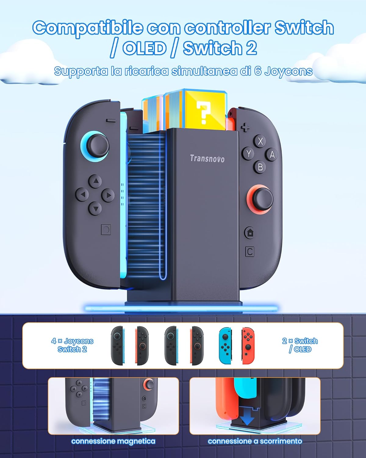 Thumbnail 1 de Dock di Ricarica 6-in-1 per Nintendo Switch 2/Switch/OLED con doppio sistema magnetico e a scorrimento