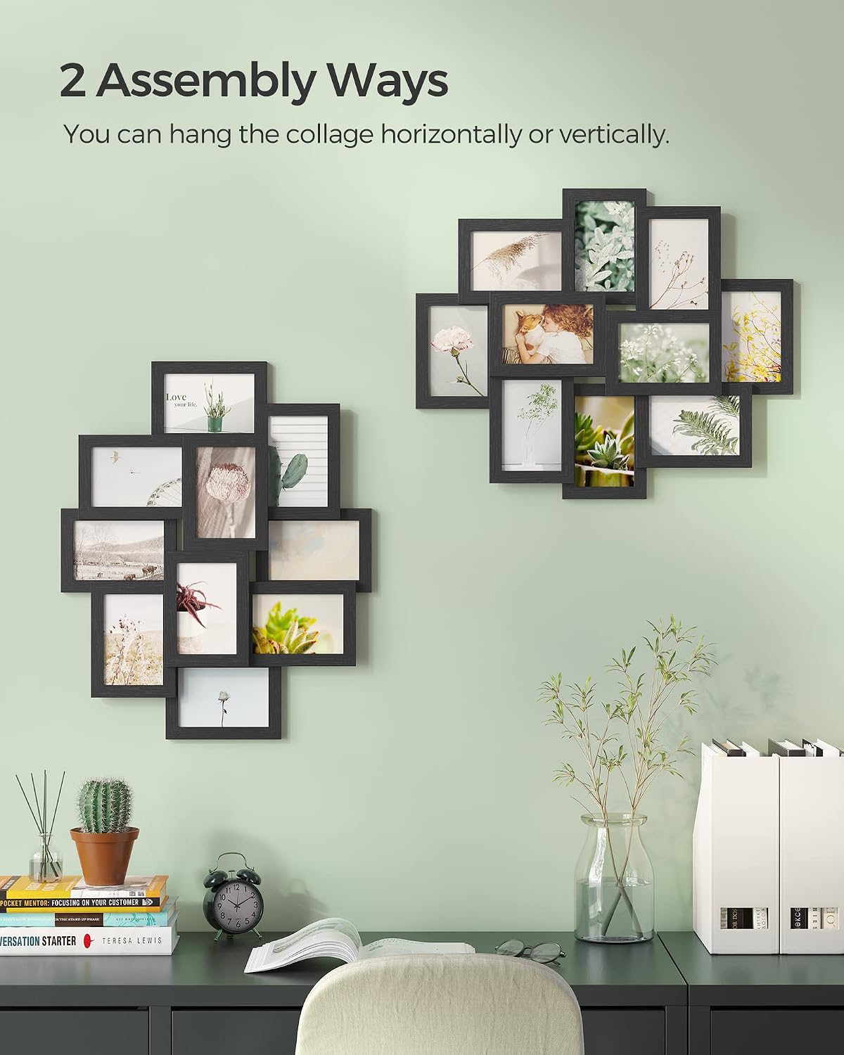 Thumbnail 1 de SONGMICS Black Collage Photo Frame (family frame for 10 photos, 4x6 inch) – MDF board, assembly required
