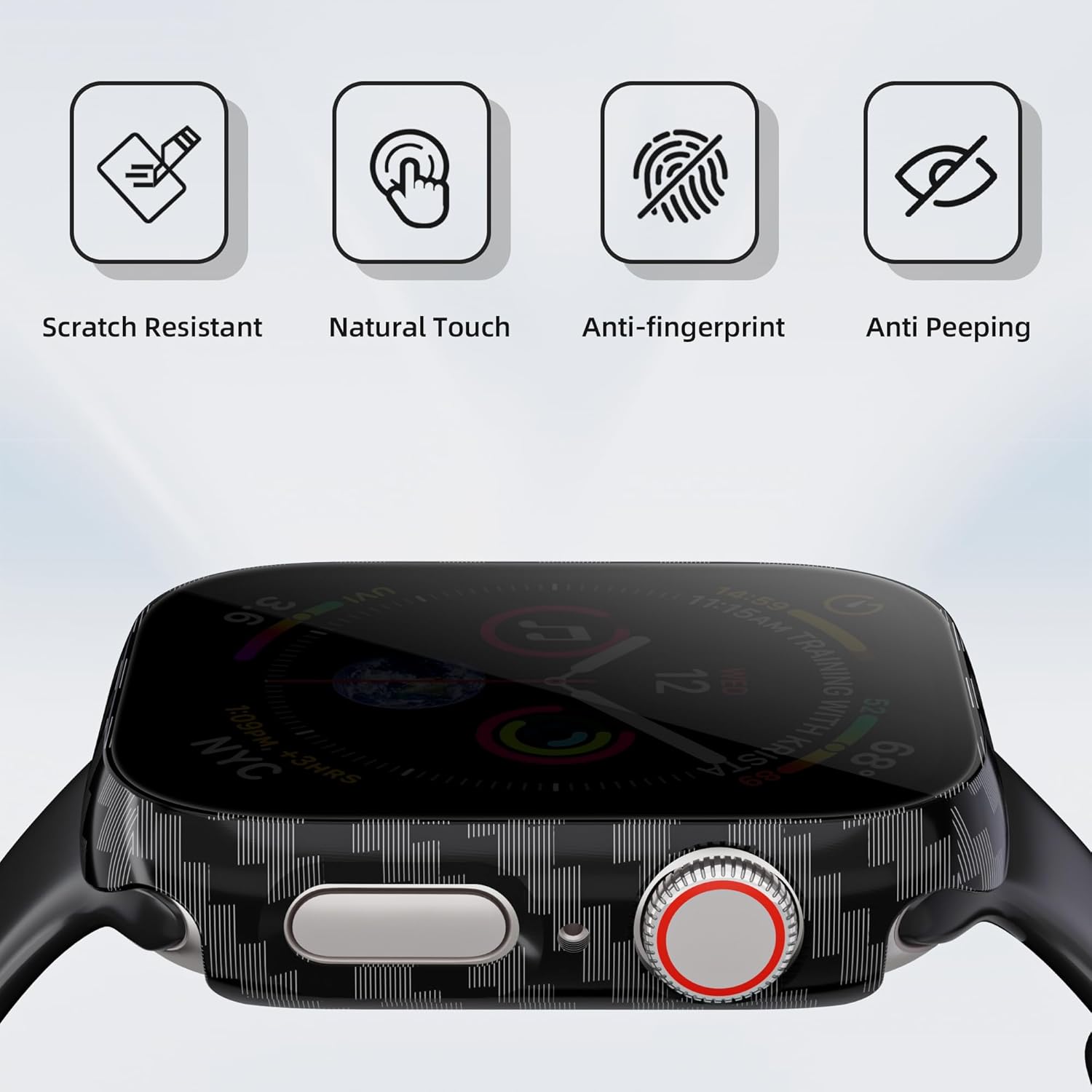 Thumbnail 3 de 2 Pack Privacy Screen Protector Case for Apple Watch 41mm (Series 9/8/7) – Anti-Peeping, 9H Tempered Glass, Carbon Fibre PC Bumper