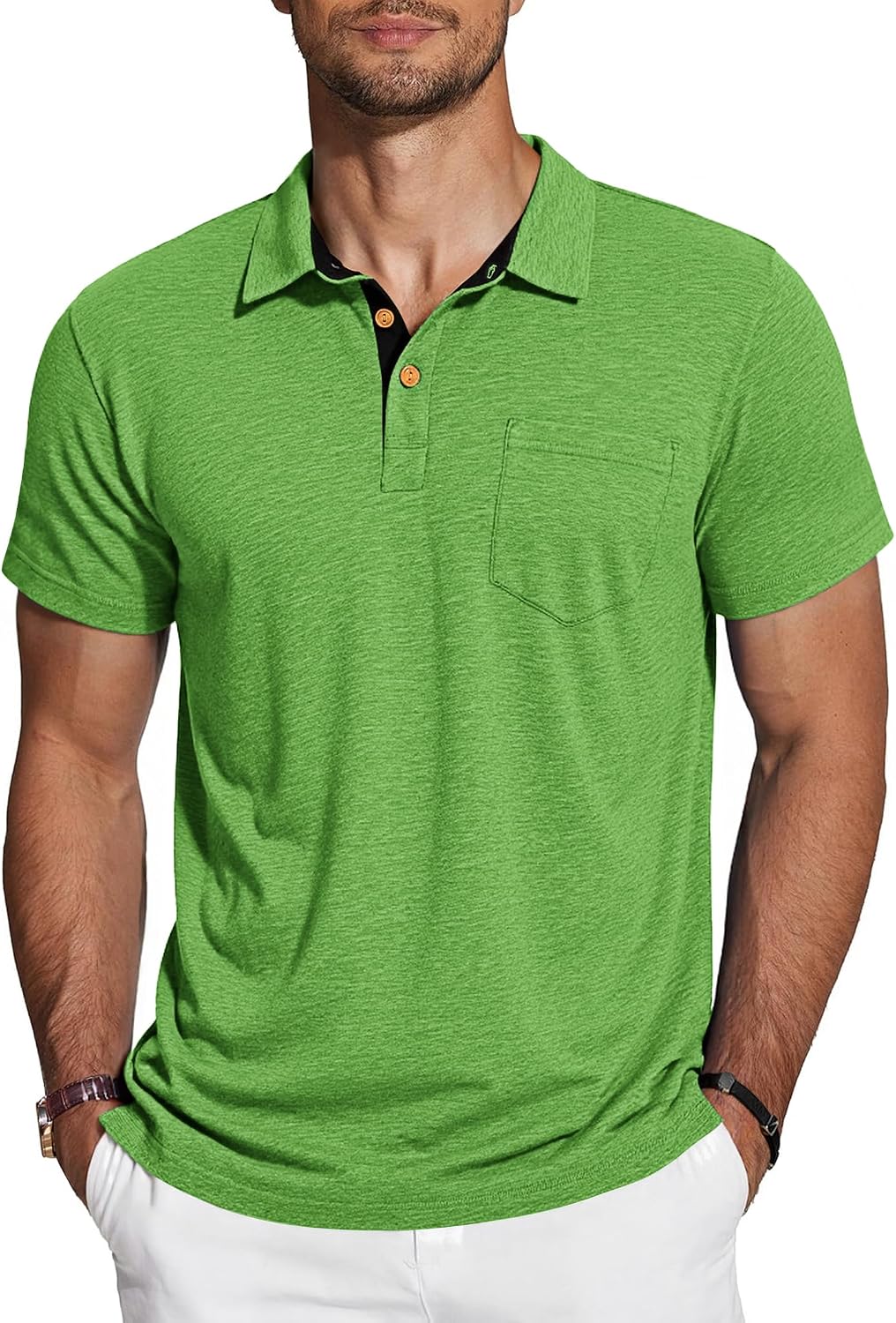 Detalle de TARAINYA Polo Uomo Cotone Maniche Corte con Tasca – Comfort Traspirante e Stile Polo