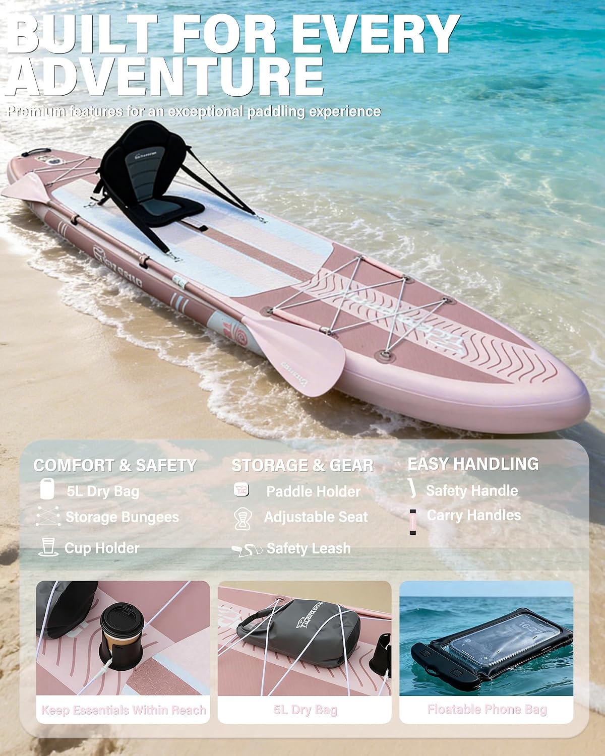Detalle de TIGERXBANG Aufblasbares Paddle Board mit Sitz – 335 x 86 x 15 cm, Komplettes ISUP-Set für 2+1 Personen