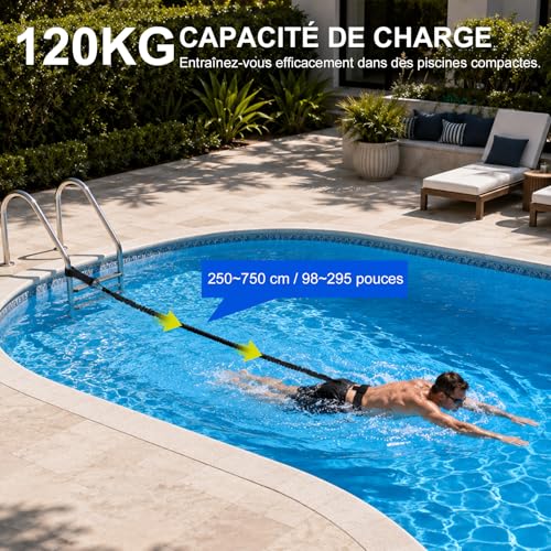 Detalle de Ceinture de natation Roaxkois pour piscine – entraînement adulte avec corde de nage réglable
