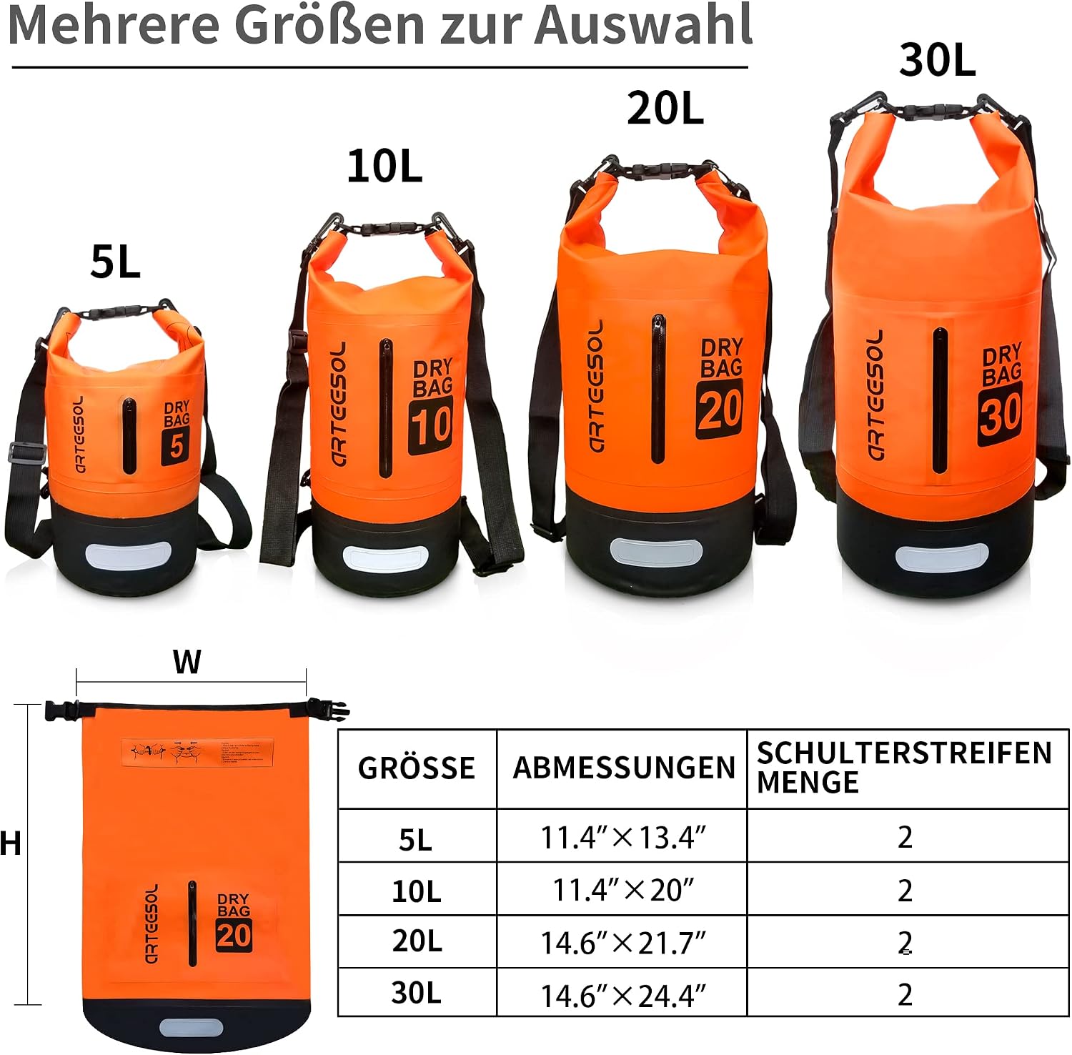 Detalle de Blackace arteesol Borsa Impermeabile 5L/10L/20L/30L with Doppia Tracolla – Zaino Stagno per Attività Outdoor