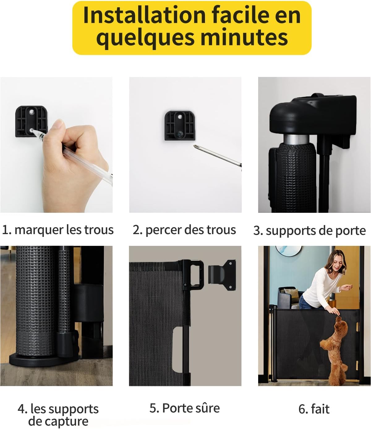Detalle de Barrière de Sécurité Rétractable pour Bébé et Animaux – Extensible 0-140 cm, Noir
