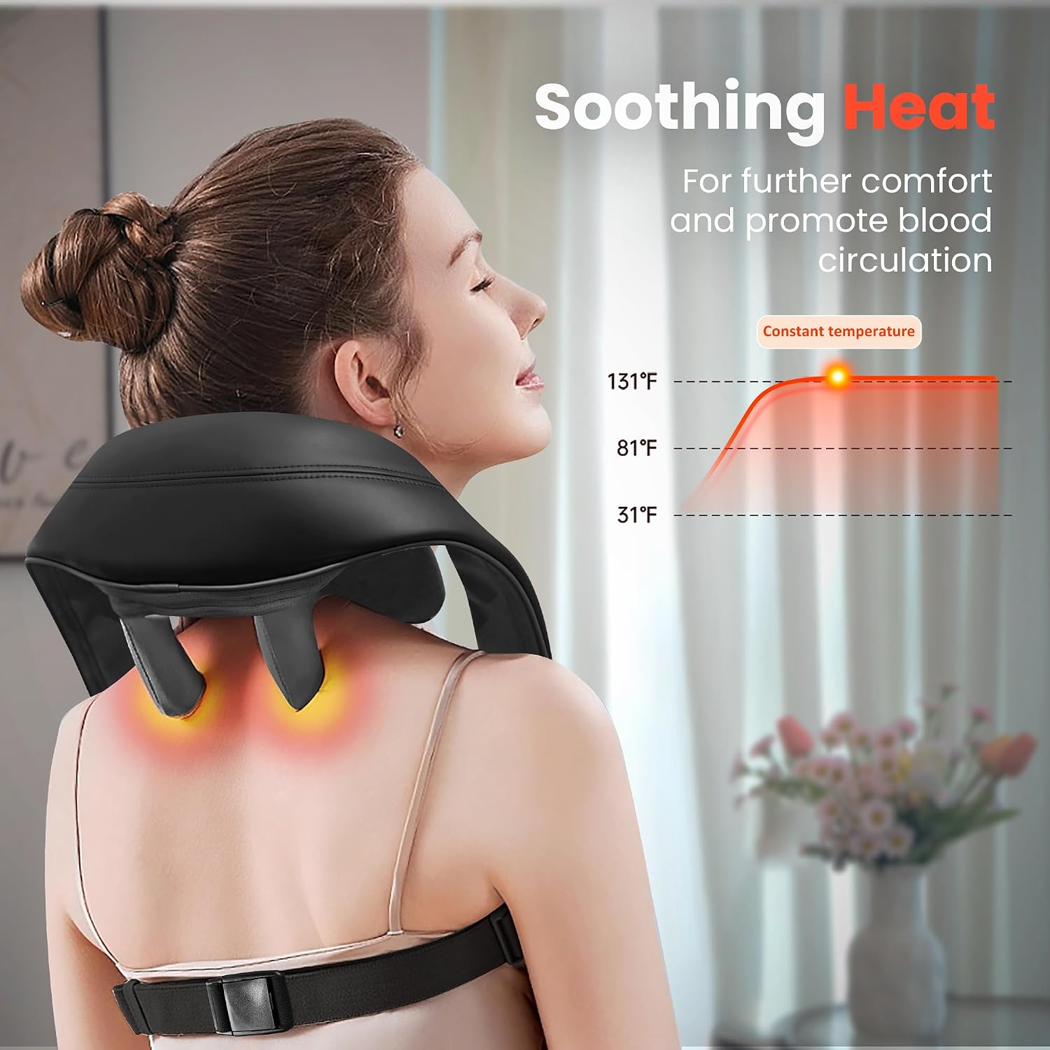 Detalle 2 de COMFIER Masajeador de Cuello Shiatsu Inalámbrico 4D con Calor 💆