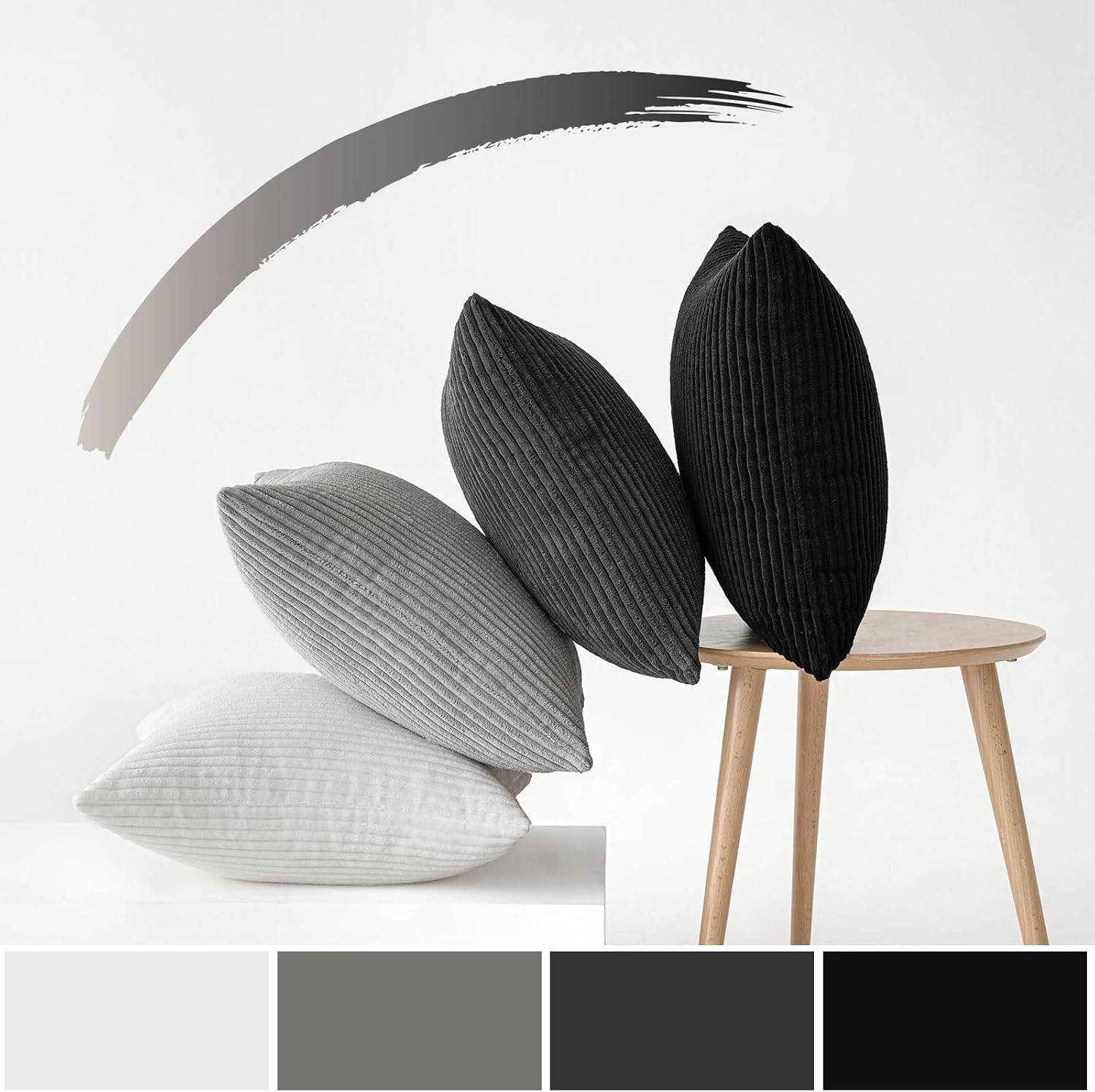 Detalle de MIULEE 4er Set Samt Kissenbezug 40x40 cm – Cord-Grau
