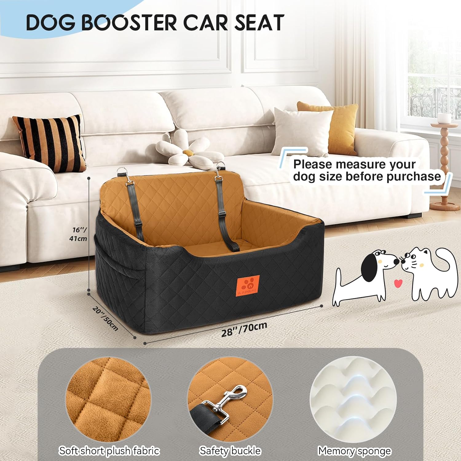 Detalle de Dog Car Seat for Medium/Large Dogs (Under 50lbs) – Detachable & Washable Pet Booster Seat/Bed, Black/Brown