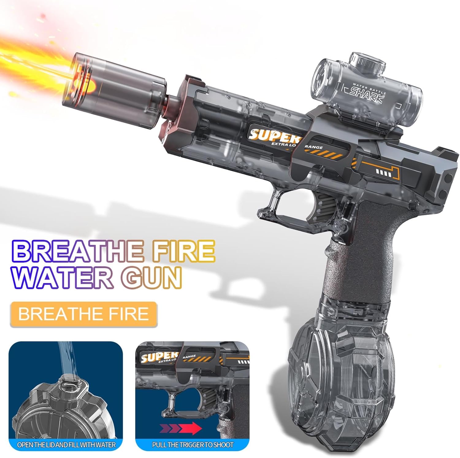 Thumbnail 6 de 2-Pack Electric Water Guns for Adults and Kids with LED Lights – Ultra Long Range, 320cc Capacity (Grey + Blue)