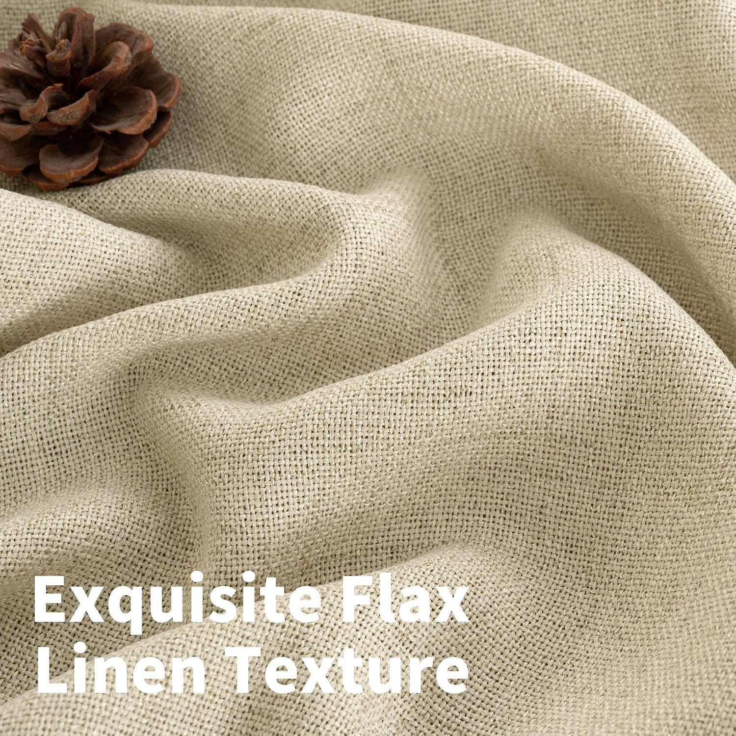 Detalle de YoungsTex Sand Linen-Textured Curtains, 2 Panels, 52 x 72 Inches with Grommets