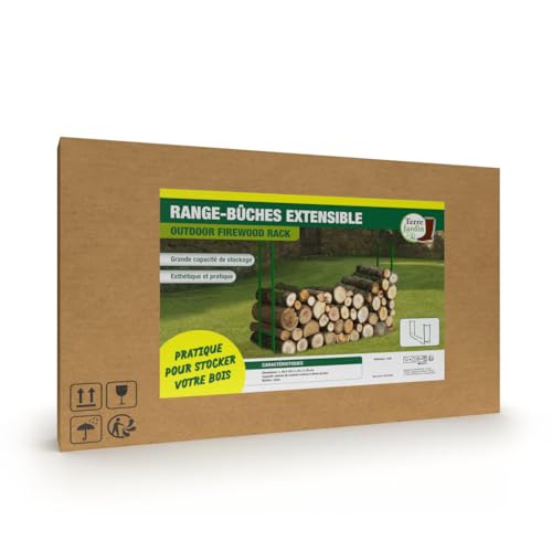 Detalle de Ribiland 2579 Range bûches modulable en métal Vert – avec tubes à emboîter, hauteur 0,90 mètre et longueur réglable