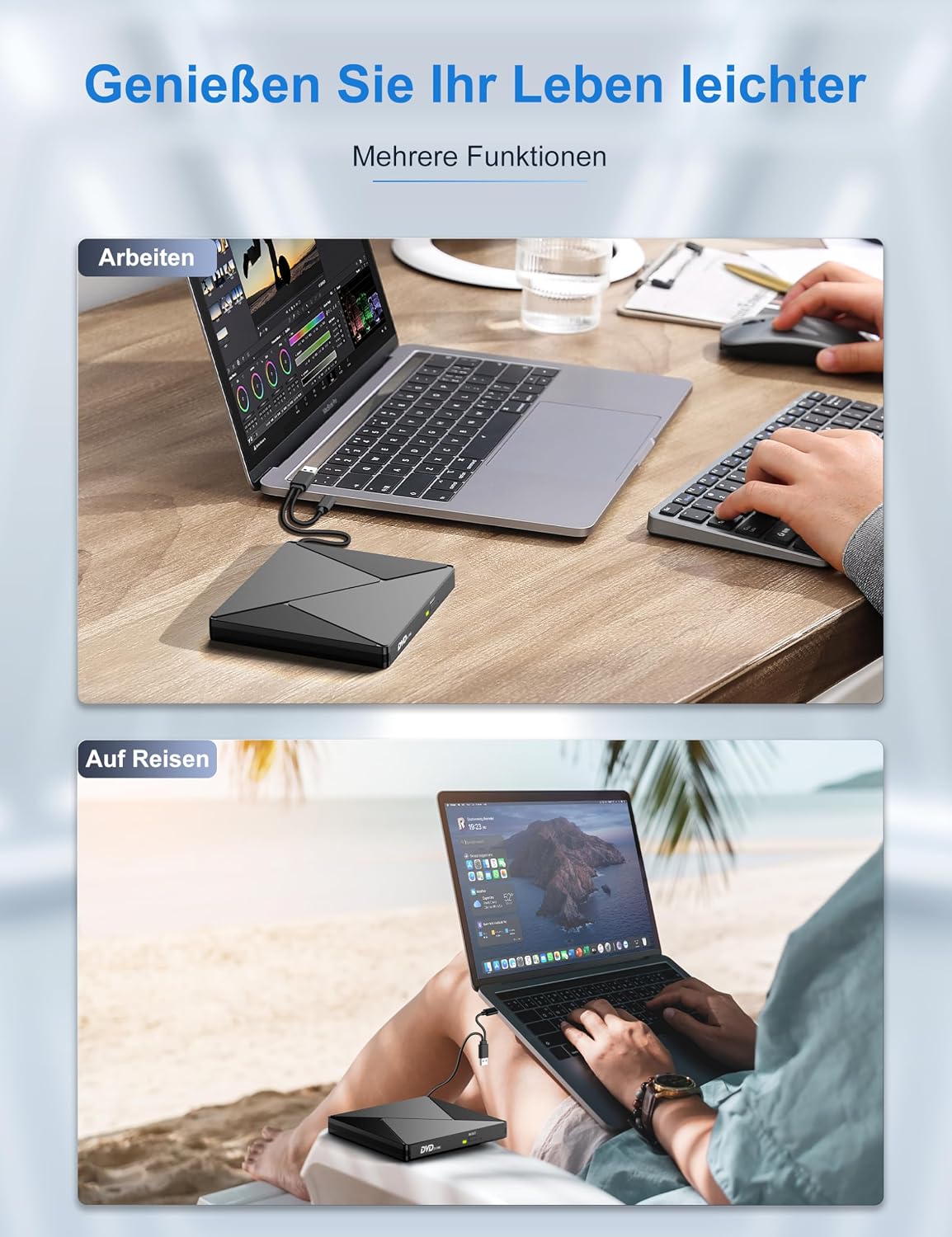 Thumbnail 5 de Umaniy Externes CD DVD Laufwerk USB‑3.0 & USB‑C 📀