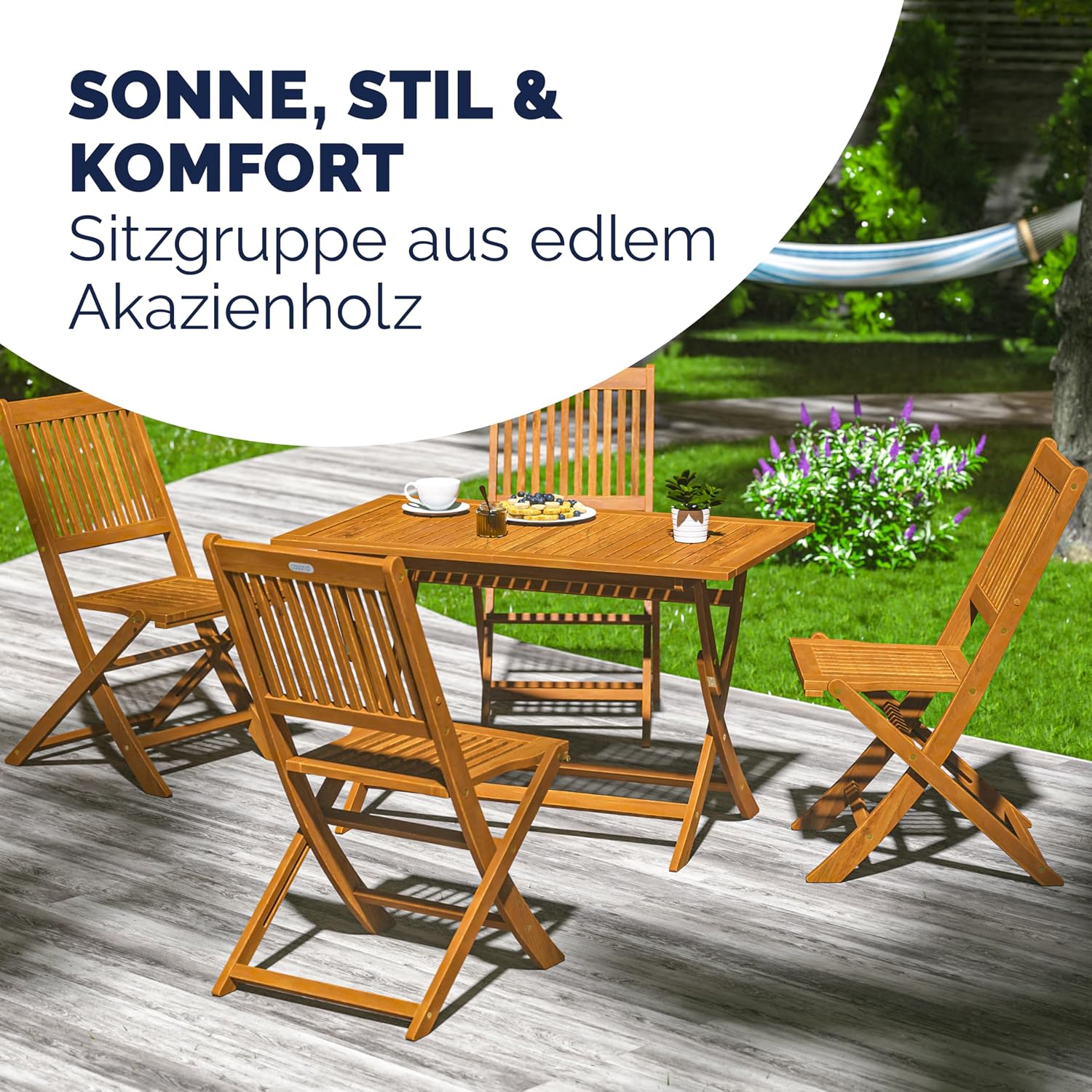 Thumbnail 6 de Casaria® Gartenmöbel-Set Modell 2026 aus FSC® Akazienholz (5-teilig) mit klappbarem Tisch & 4 Stühlen