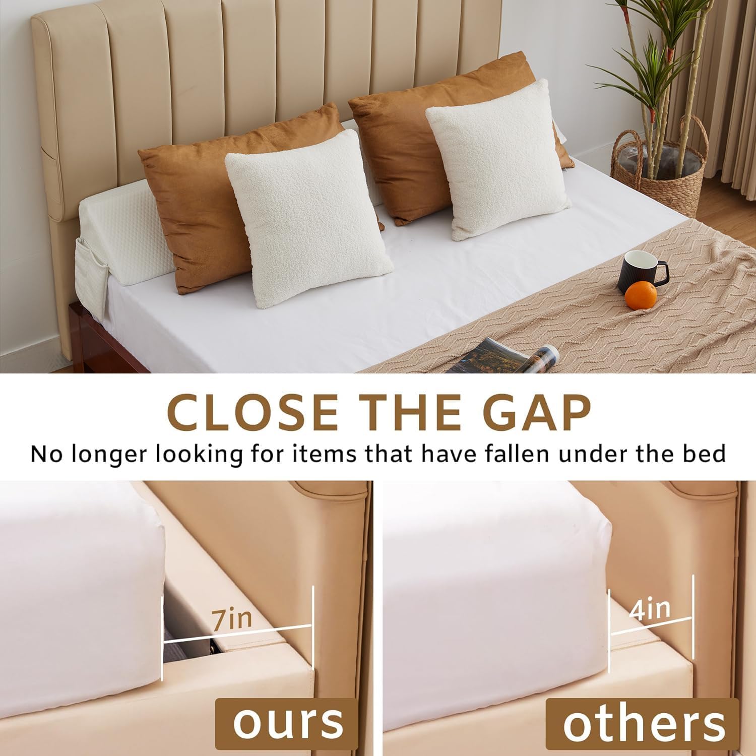 Detalle de Bedluxe King Bed Wedge Pillow, High-Density Foam, Side Pockets, 76 x 10 x 6 in