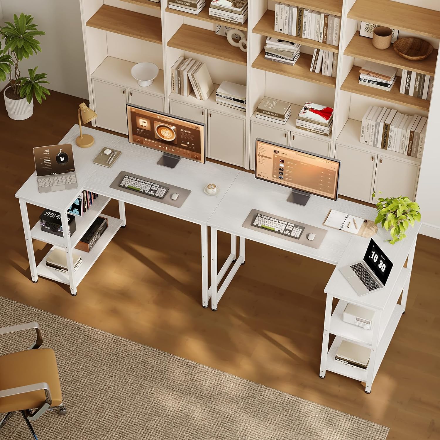 Detalle de Coleshome Scrivania Angolare 100x70 cm: design reversibile e scaffali integrati per spazi piccoli