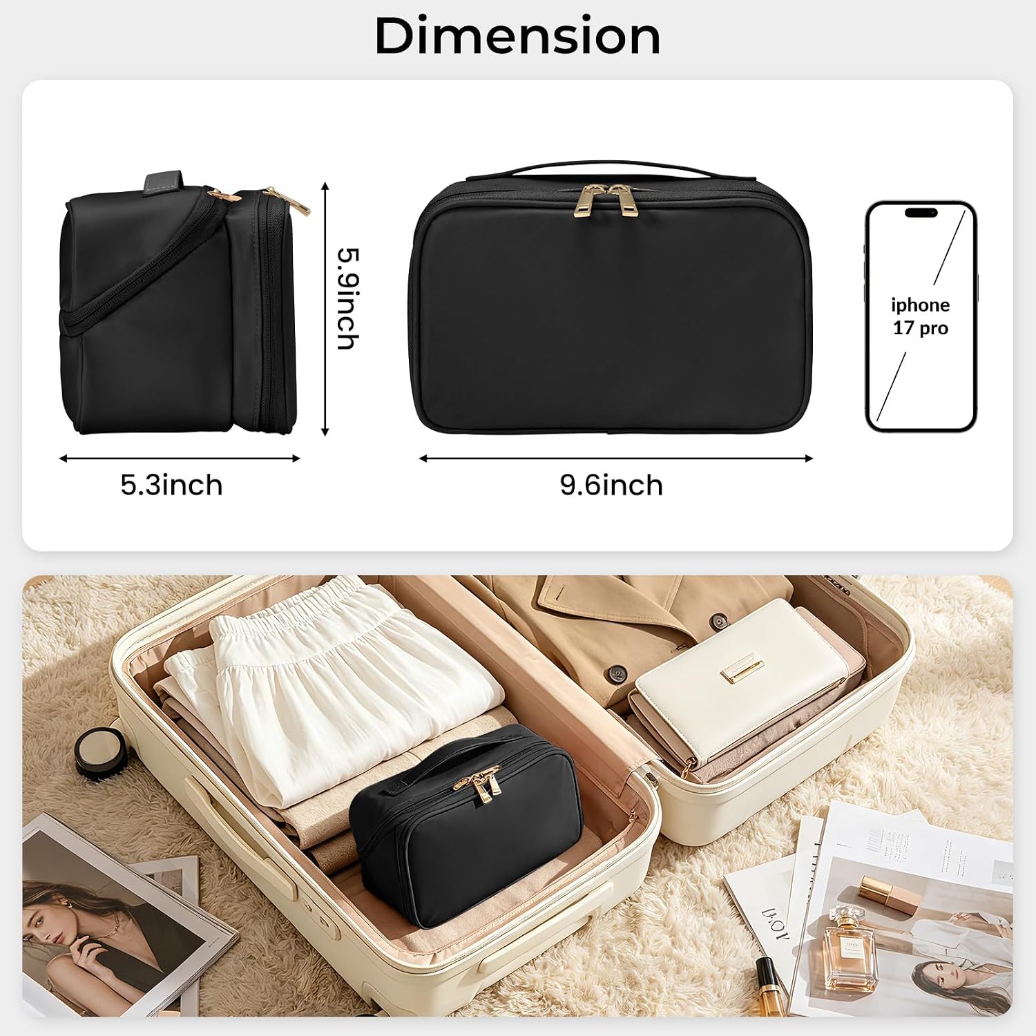 Detalle 2 de HauteHues Travel Makeup Bag, Large Capacity