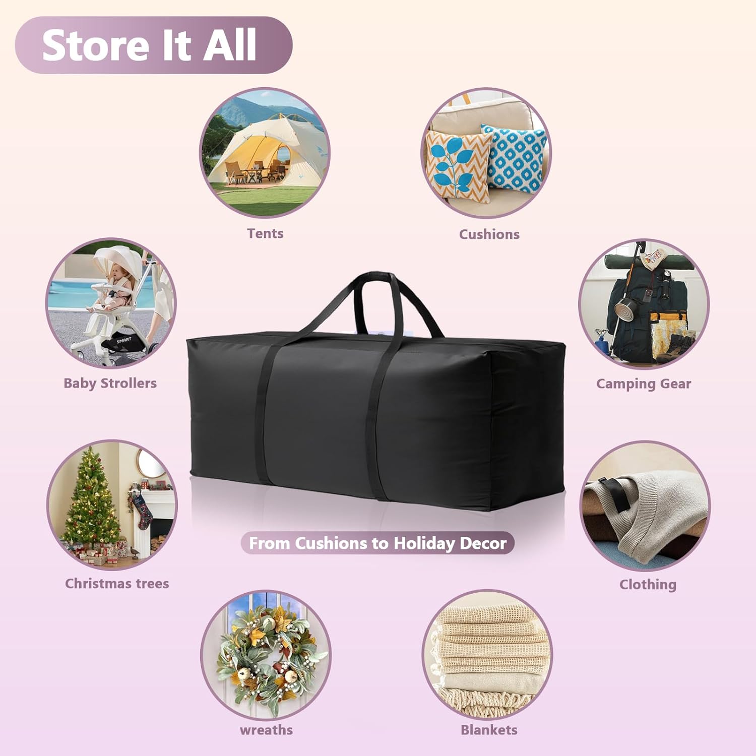 Detalle de Waterproof Patio Cushion Storage Bag (173 × 51 × 76 cm) – heavy-duty Oxford cover with dustproof & UV protection