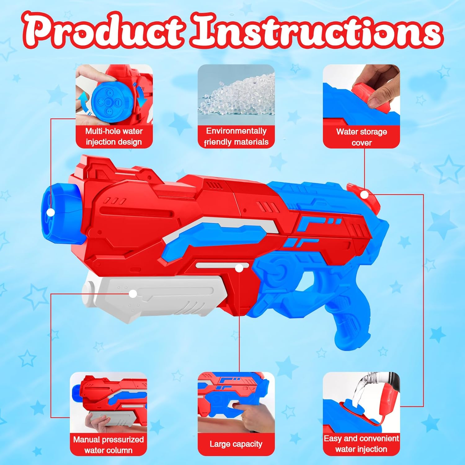 Detalle de Pistola ad acqua “Super Liquidator” 1200 ml, fucile ad acqua a lungo raggio 10–11 piedi con 4 ugelli