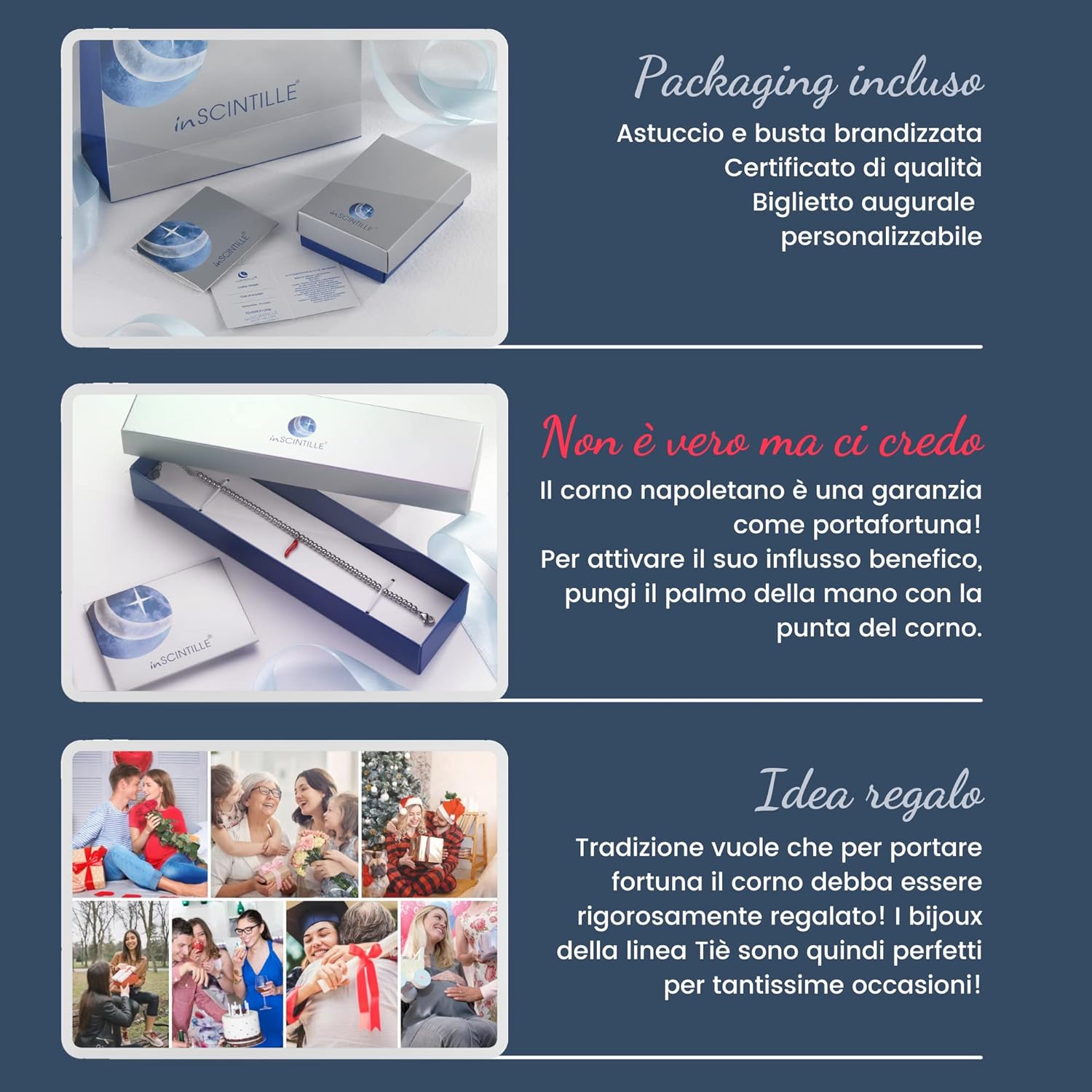 Detalle de inSCINTILLE Corni Bracciale Donna in Acciaio Inossidabile con Corno Portafortuna – Regalo Portafortuna