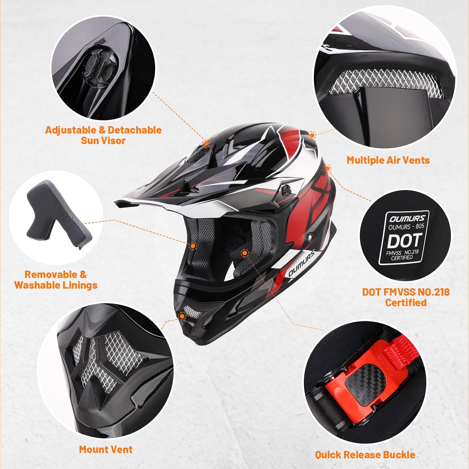 Detalle 2 de OUMURS DOT Adult M Helmet with Visor