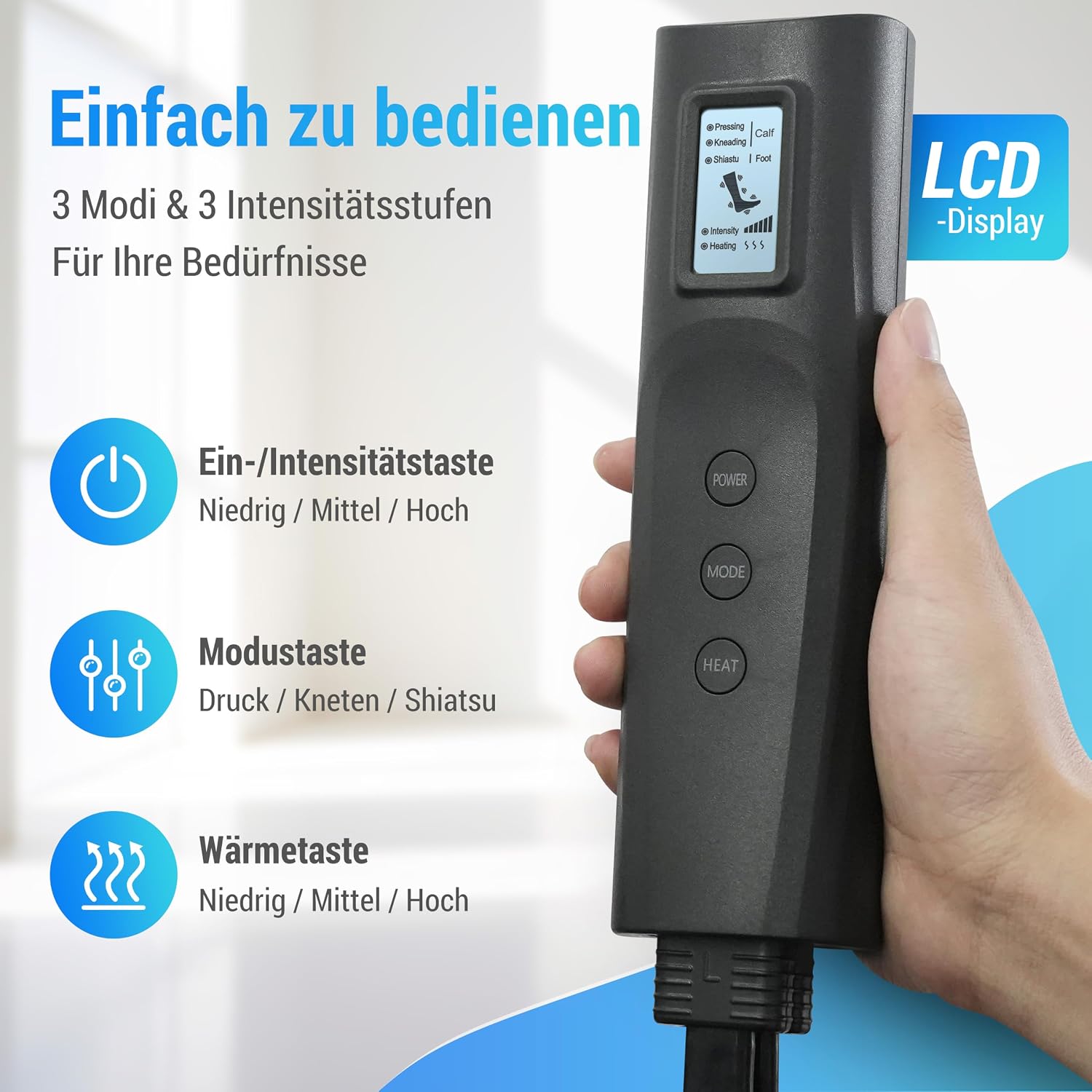 Thumbnail 6 de COMFIER Beinmassagegerät mit Kompression & Wärme für Waden, Knie und Fuß – 3 Heizstufen, 3 Intensitäten