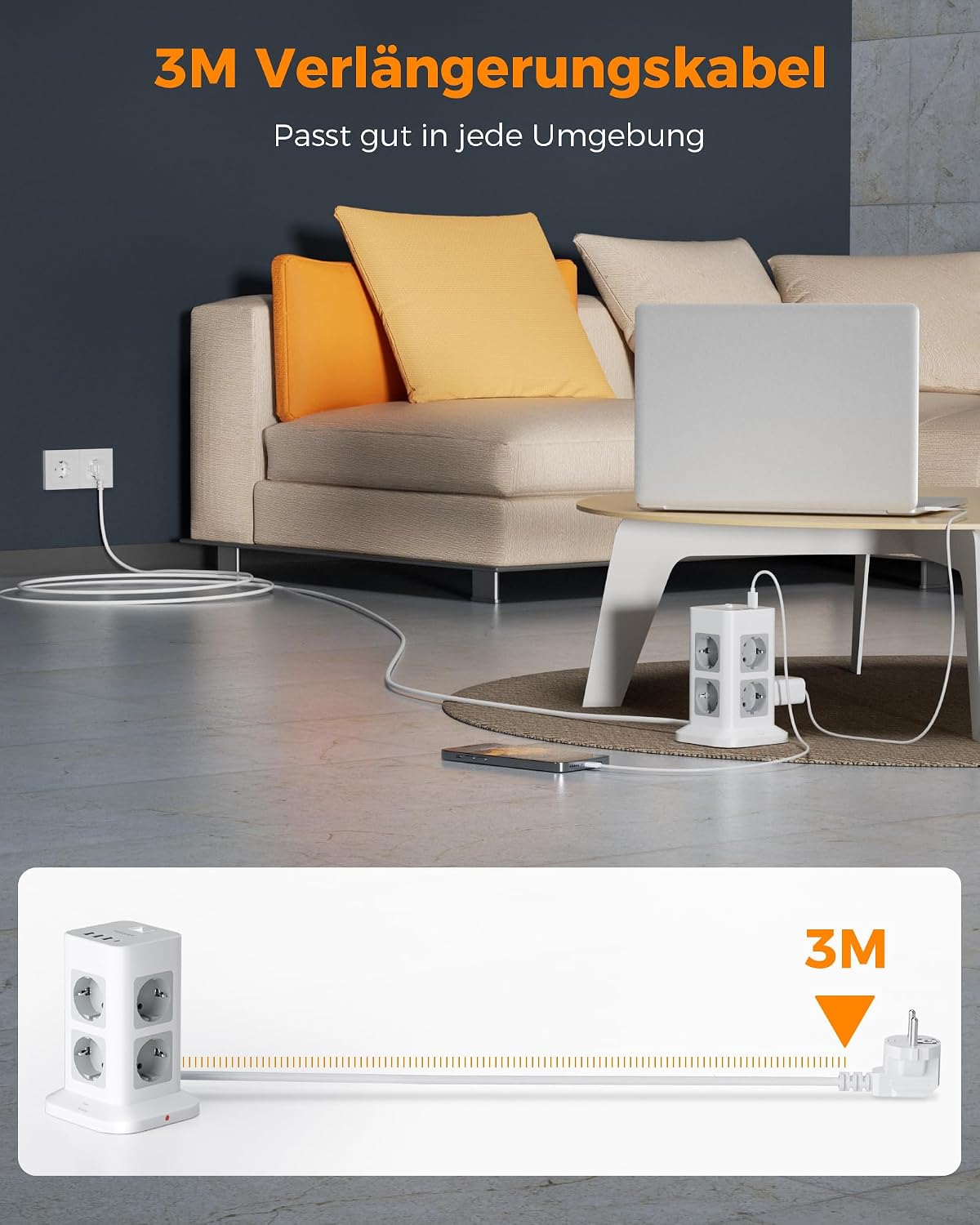 Detalle 2 de TESSAN Mehrfachsteckdose 3600 W USB