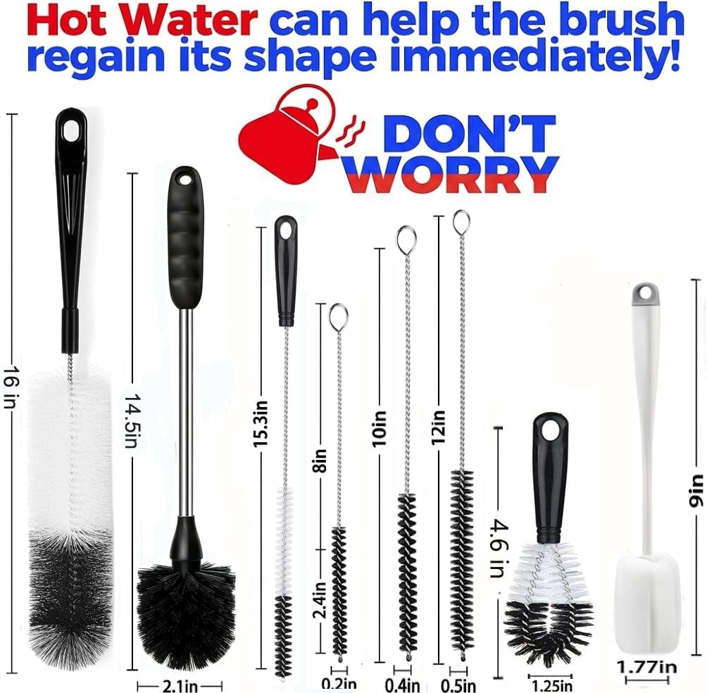 Detalle 2 de ALINK brush11black 11-Piece Bottle Cleaning Brush Set with Long-Handle and Straw Brushes