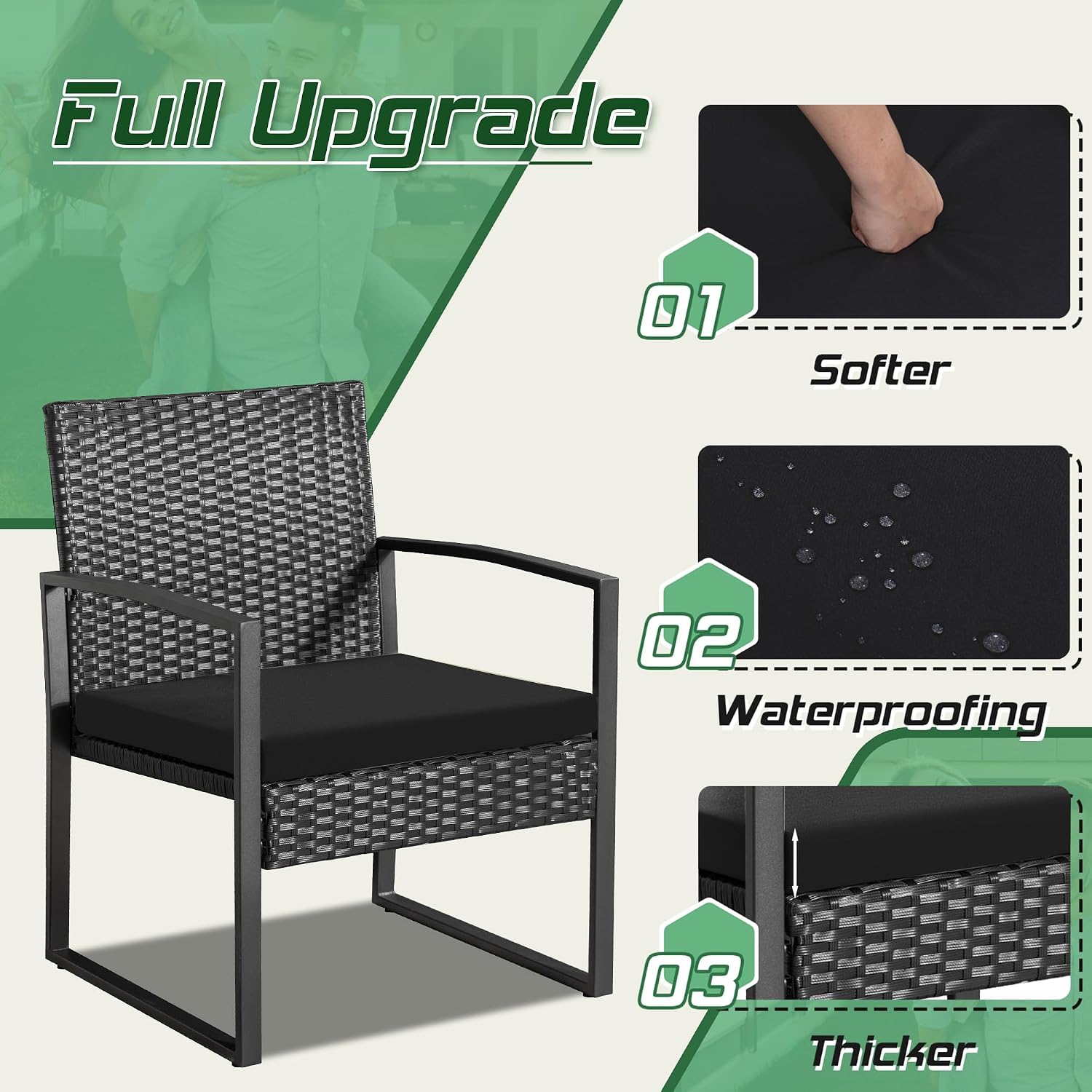 Thumbnail 2 de Homall H813S0 3-Piece PE Wicker Bistro Set with Cushioned Chairs