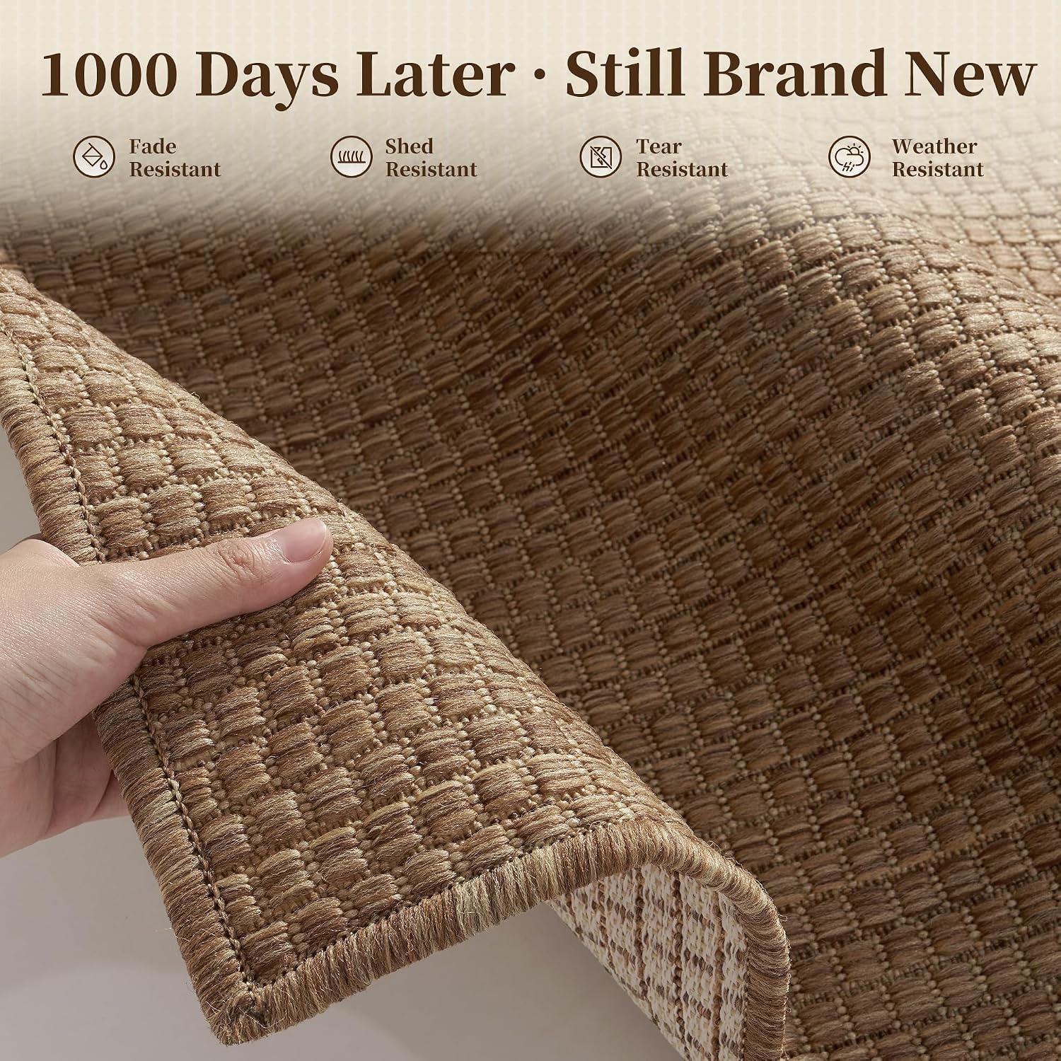 Thumbnail 1 de PADOOR 6' x 9' Polypropylene Outdoor Rug, Brown Flat-Woven