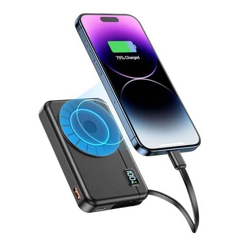 Detalle de Moscsaz Power Bank Magnético 10000mAh — Carga rápida 3 en 1, inalámbrica y USB-C