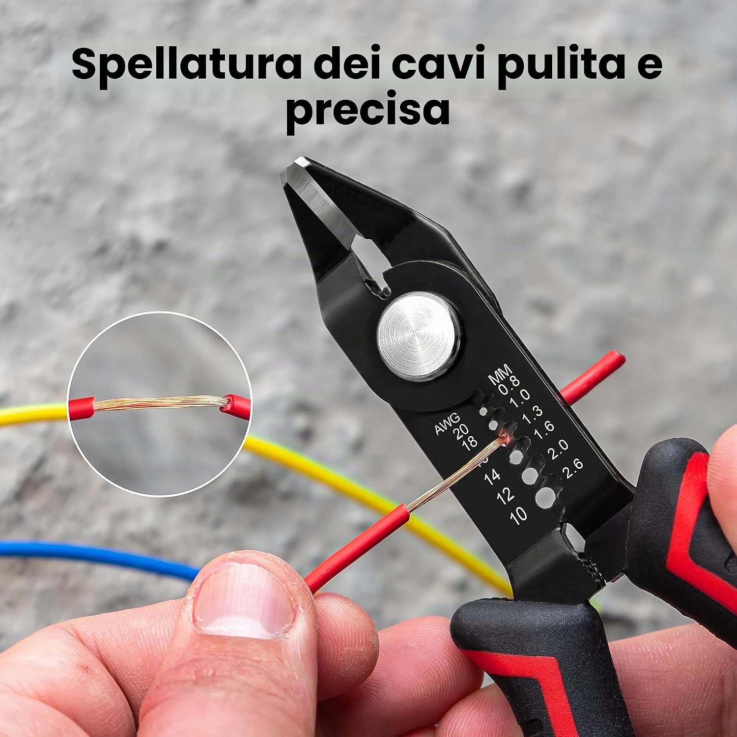 Detalle de KAIWEETS 3 in 1 Pinza da Taglio Diagonale: Spelafili, Tagliafili e Clip di Sicurezza per Elettricisti