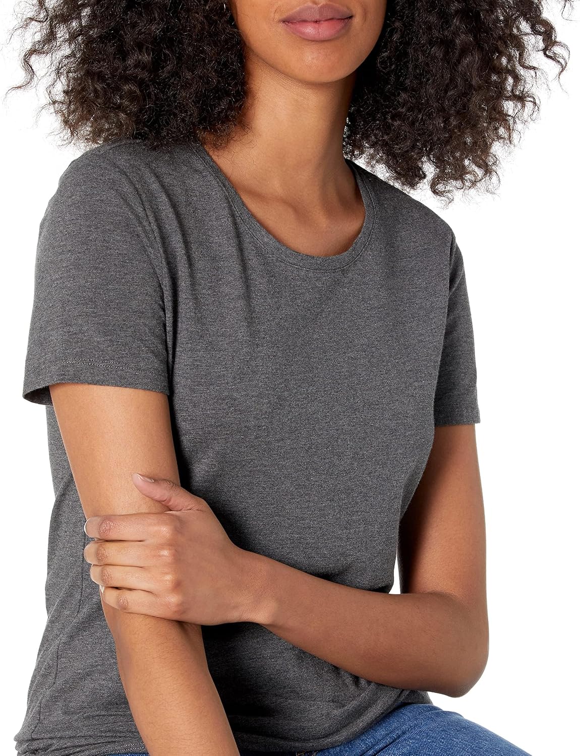 Detalle 2 de Amazon Essentials Damen Kurzärmliges Regular-Fit T-Shirt, Pack 2 – Dunkelgrau Meliert, Round/Nek V-Ausschnitt, XXL