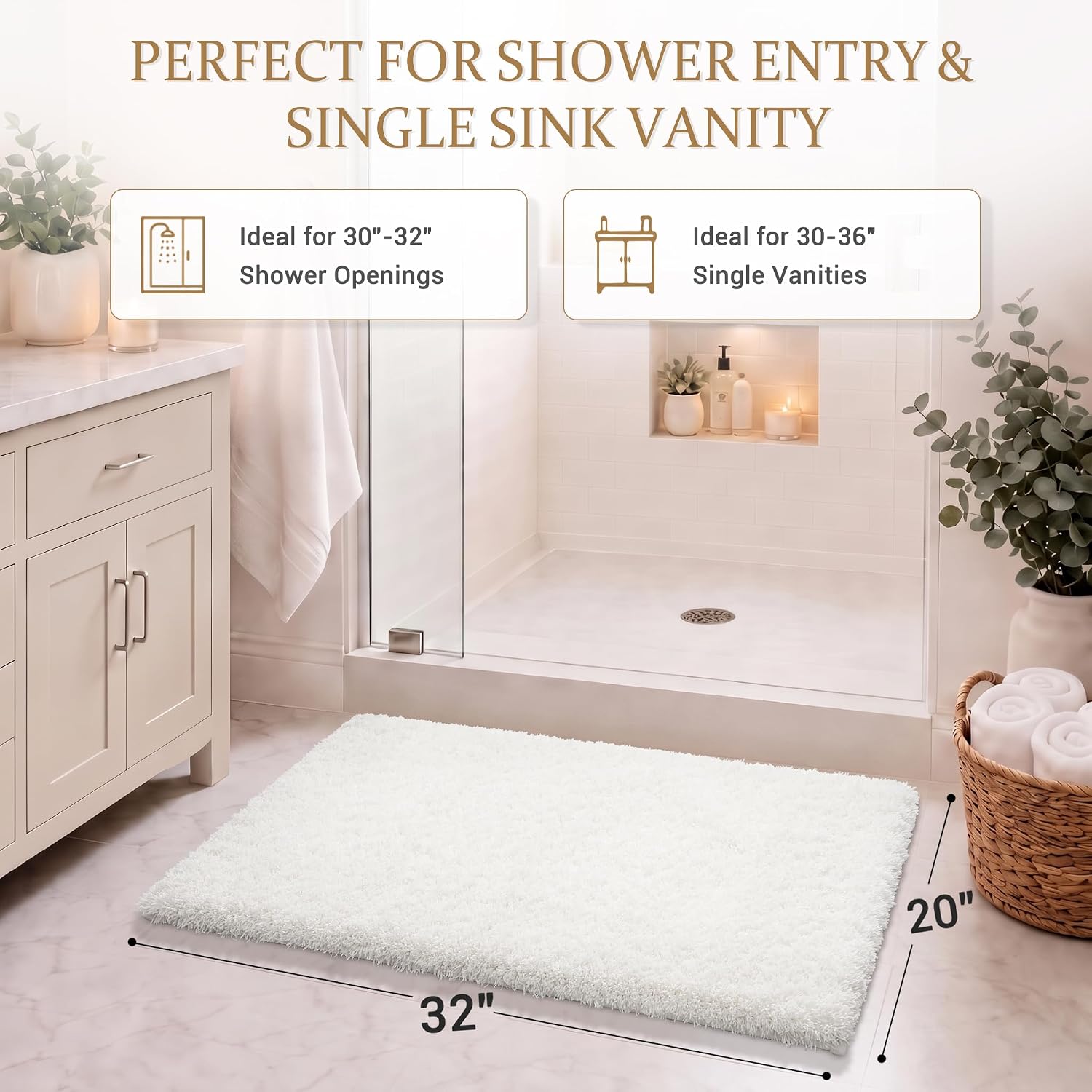 Detalle de Yimobra 32" x 20" Plush Bath Rug, Off-White Microfiber