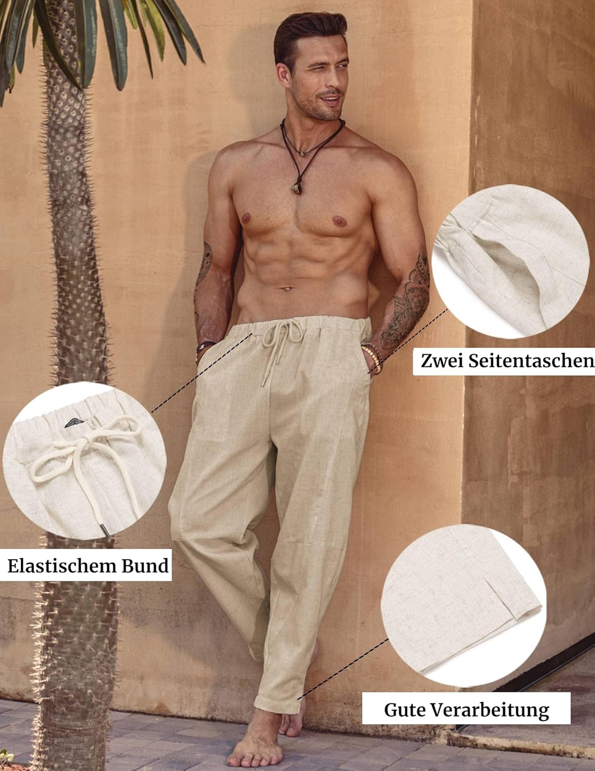 Thumbnail 4 de COOFANDY Herren Leinenhose Lang Haremshose – Lockerer Sommerkomfort mit Taschen