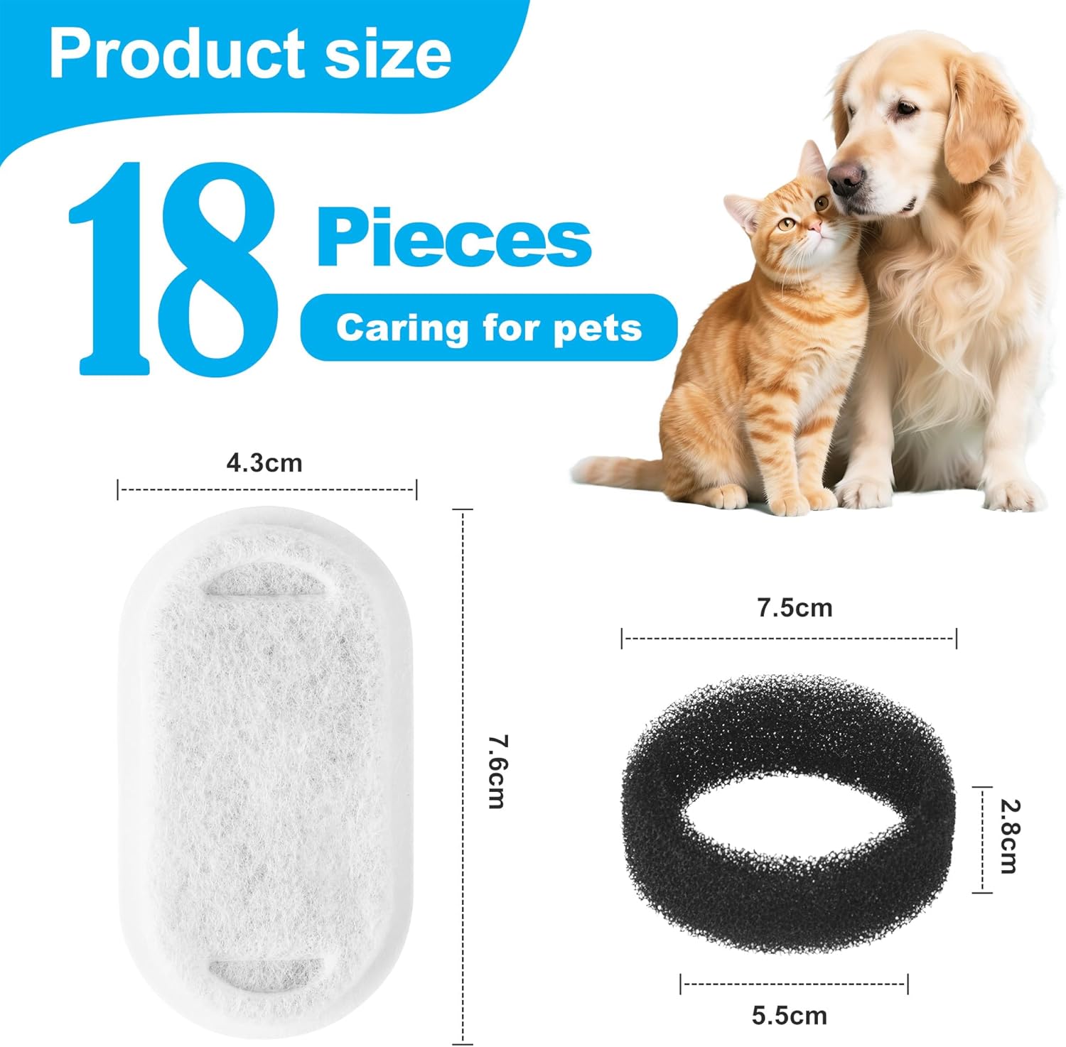 Detalle 2 de Filtre YeeQo pour fontaine chat – 36 pièces (18 charbon actif + 18 éponge) pour distributeurs 2L/3,2L/4L