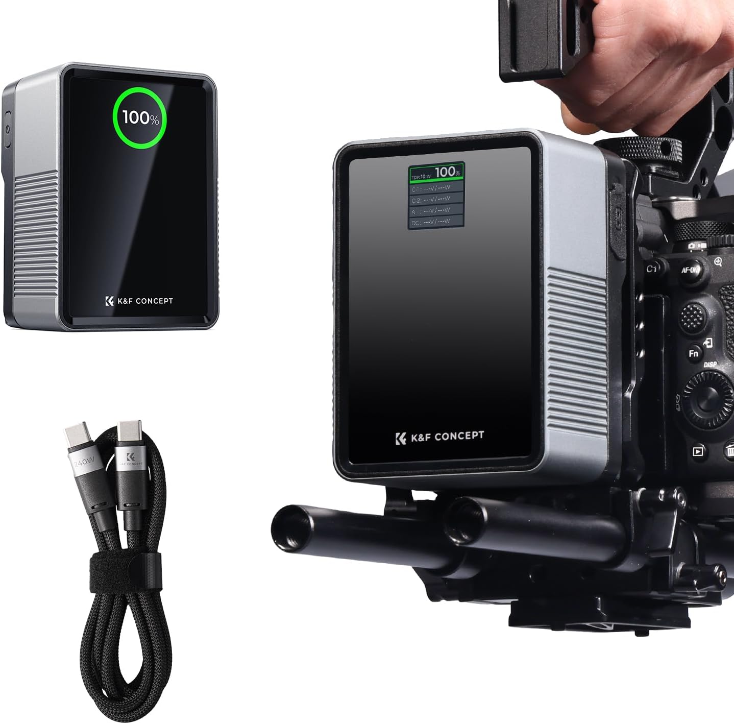 Thumbnail 1 de K&F CONCEPT 99Wh Batteria V Mount con 100W Ricarica Rapida PD – 14,8V/6700mAh