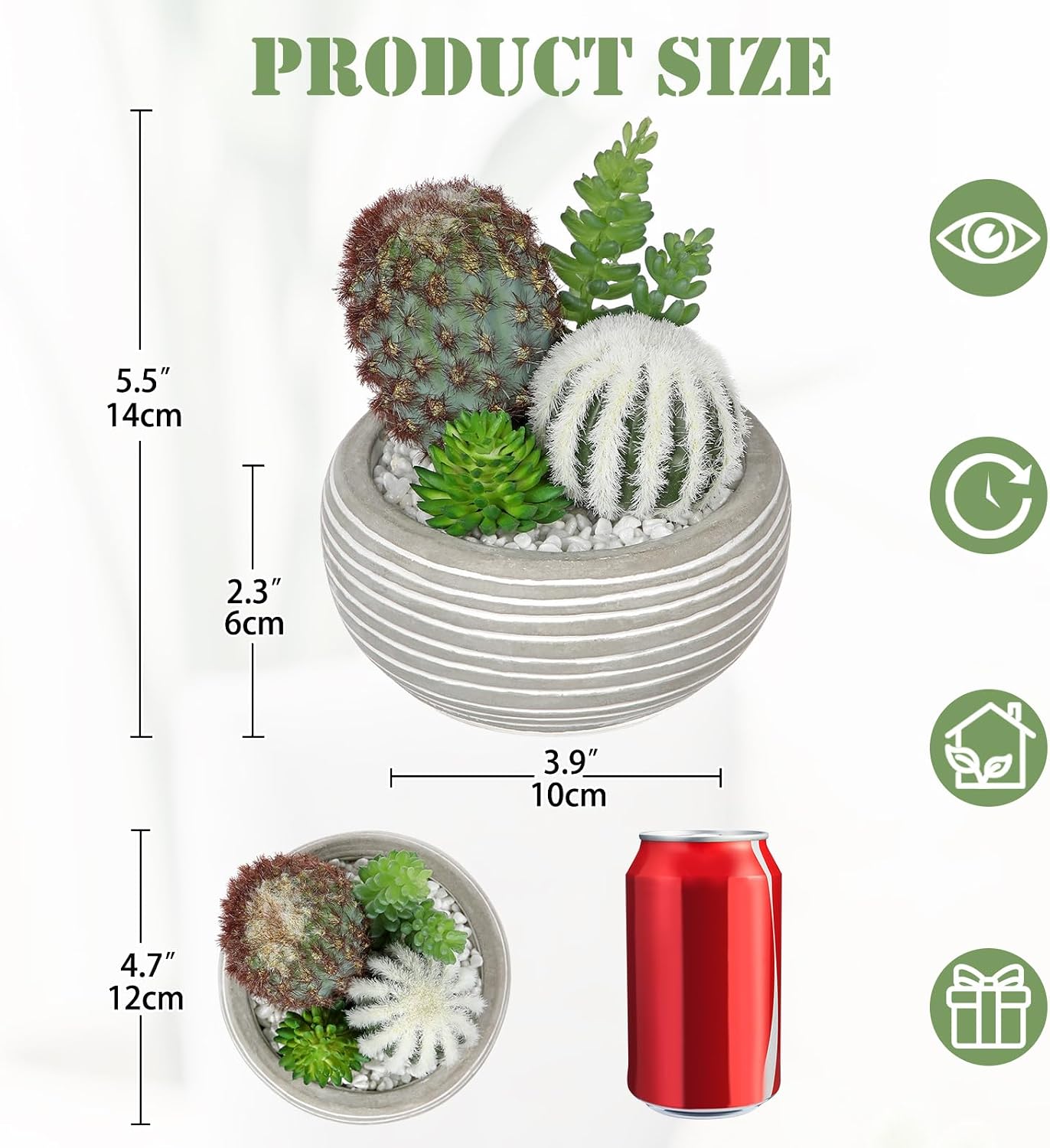 Thumbnail 6 de Oairse Small Artificial Cactus in Cement Pots