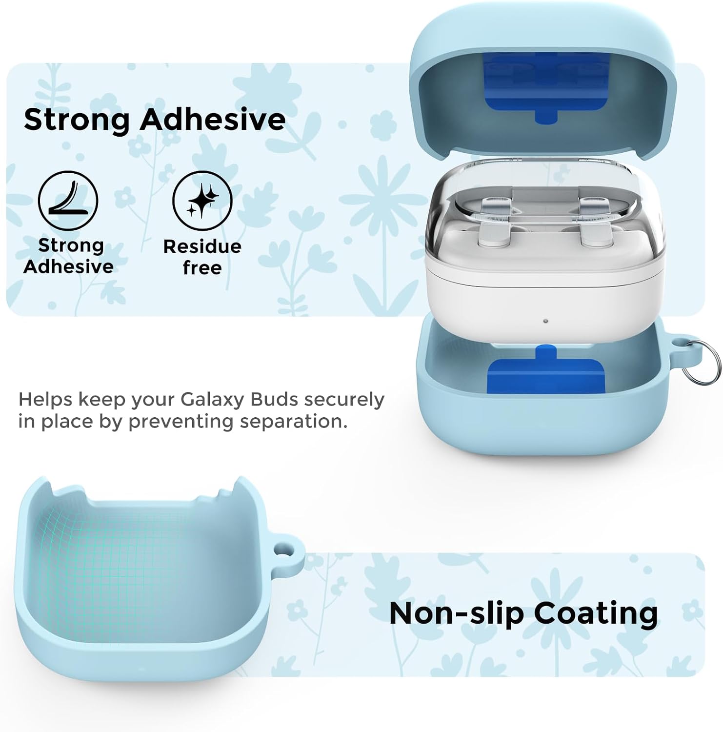 Detalle de AhaStyle Silicone Case for Galaxy Buds4 & Buds4 Pro (2026) – Flower Engraved, Non-Slip, with Carabiner