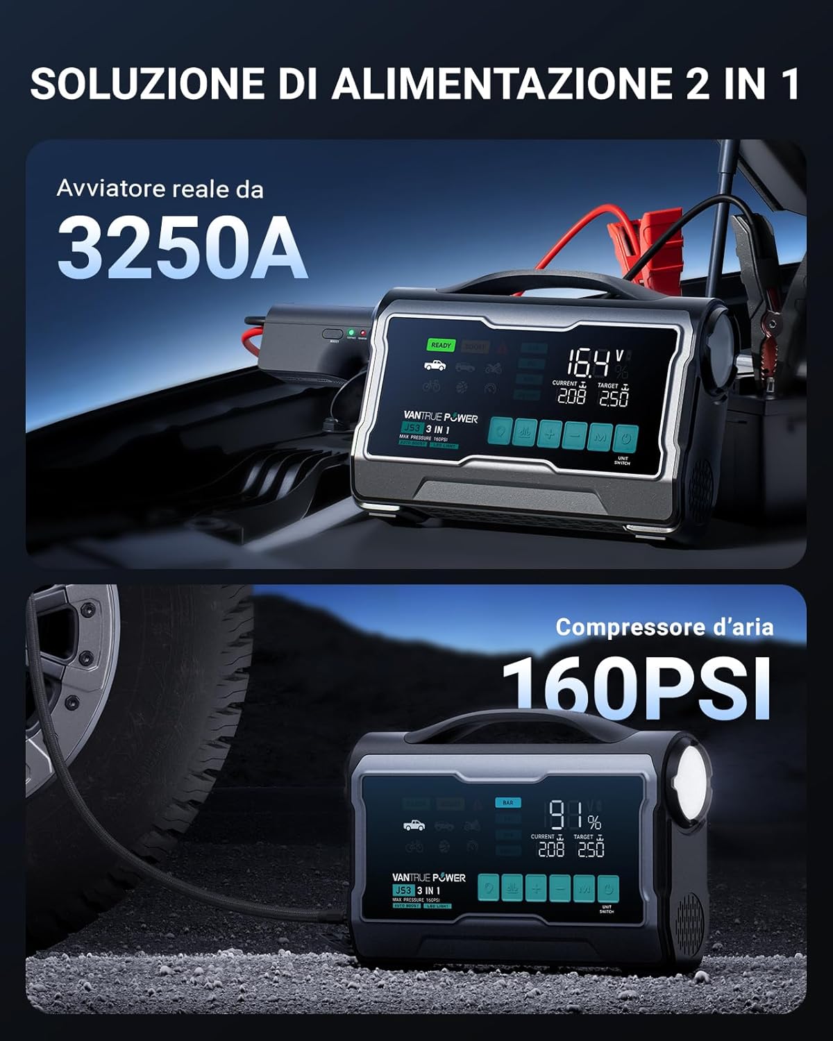 Thumbnail 6 de JS3 3250A Avviatore con Compressore d'Aria 160 PSI: potenza, autonomia e utilità tutto-in-uno